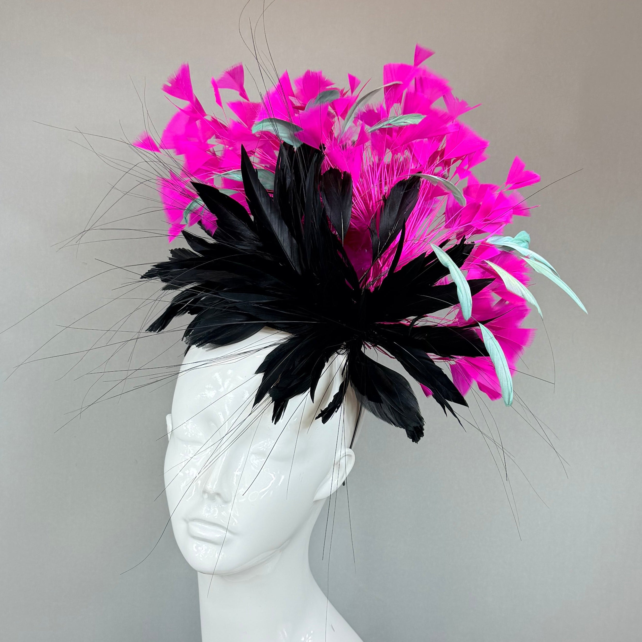 Black, Hot pink and Turquoise Kentucky Derby Fascinator (GOLD LINE)