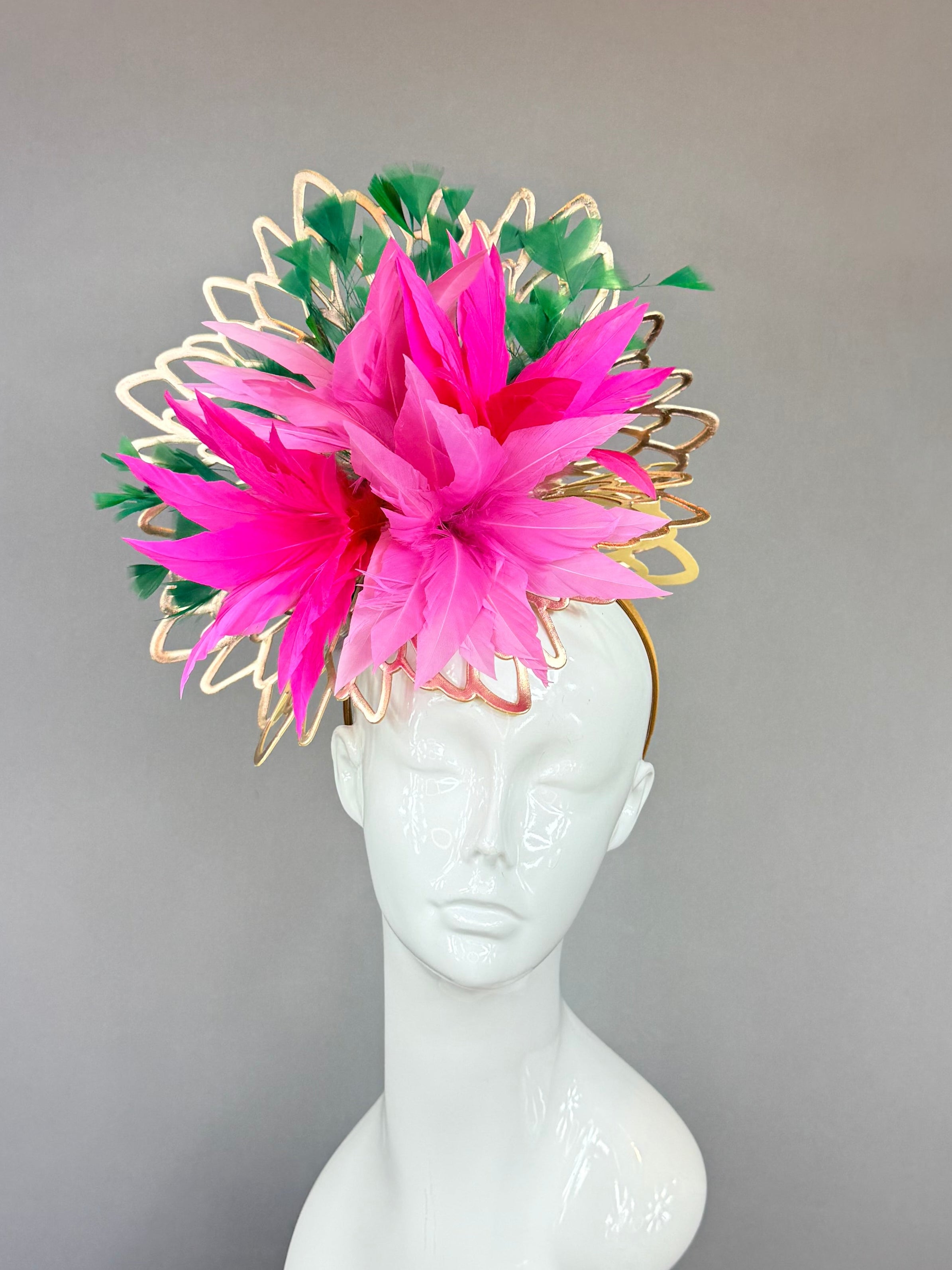 Kentucky Derby Fascinator Hat | Pink, Green, and Gold Headpiece | Derbyologie