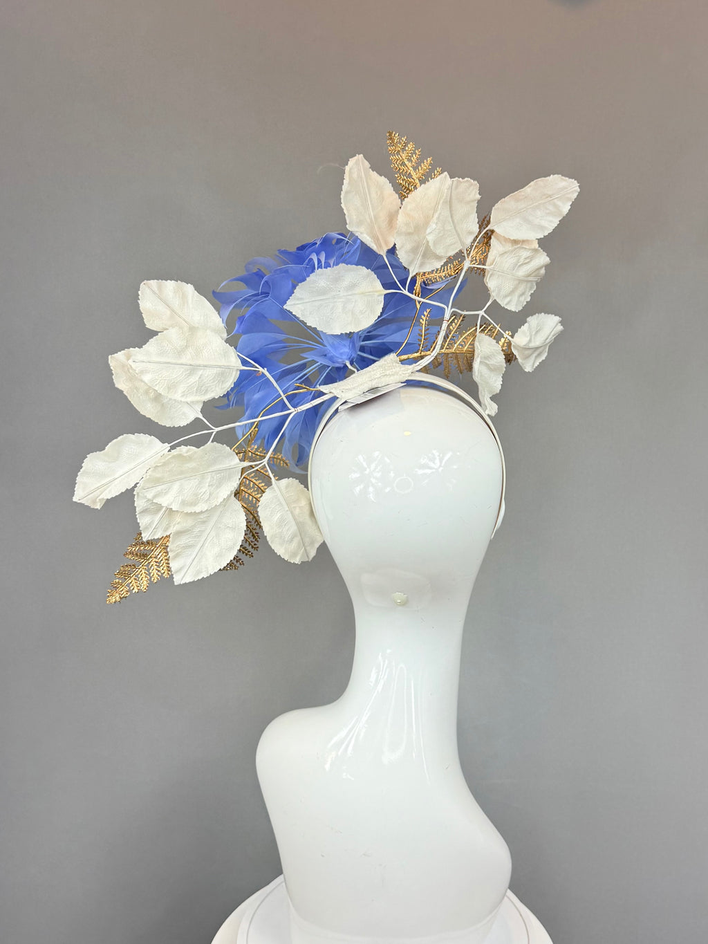 Kentucky Derby Fascinator Hat | Blue and Gold Feather Flower Headpiece | Derbyologie