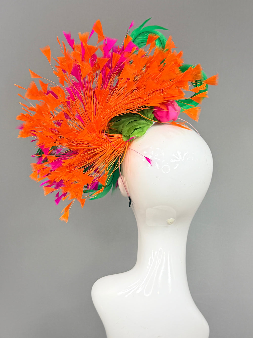 Kentucky Derby Fascinator Hat | Orange, pink, and green feathered Headband Hat | Derbyologie