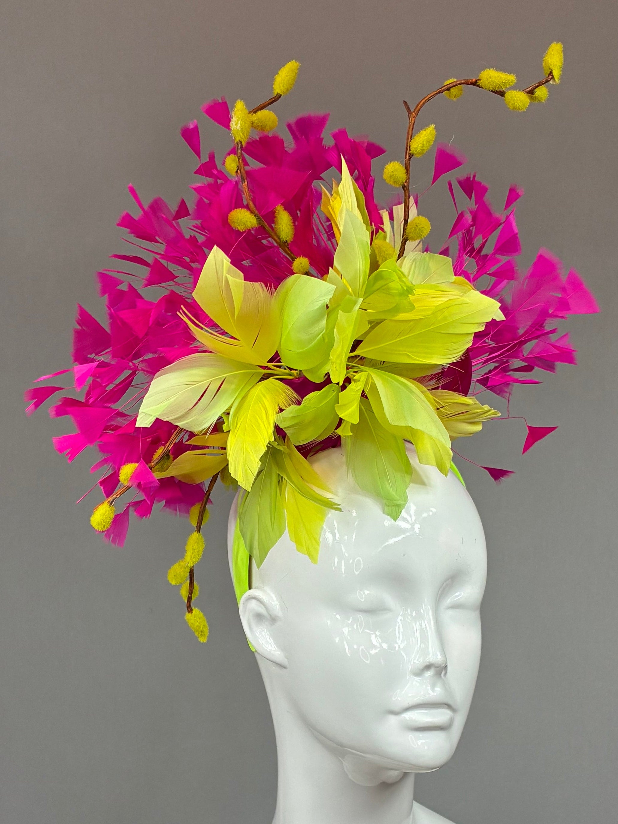 Kentucky Derby Fascinator Hat | Fuchsia and lime feather Headpiece | Derbyologie