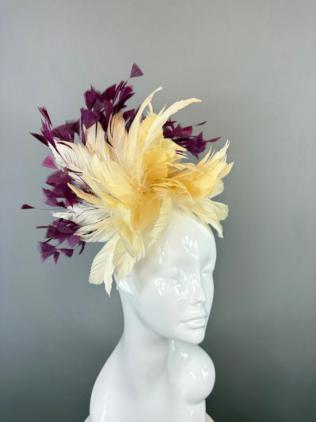 Kentucky Derby Fascinator Hat | Maroon Purple and Ivory Feather Headpiece | Derbyologie