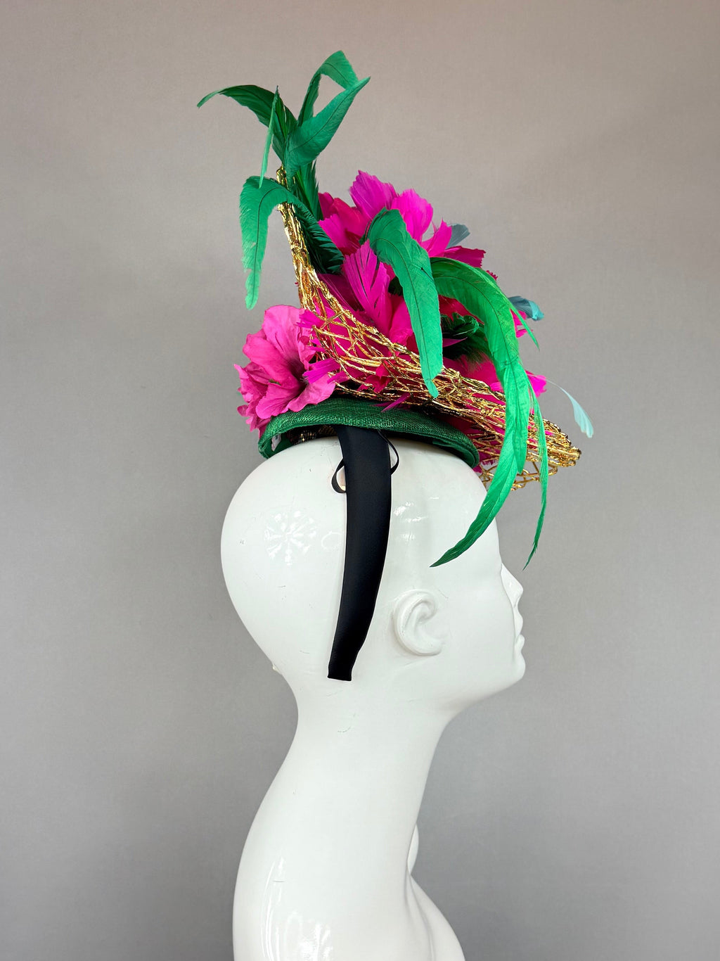 Kentucky Derby Fascinator Hat | Pink, Green and Gold Headpiece| Derbyologie