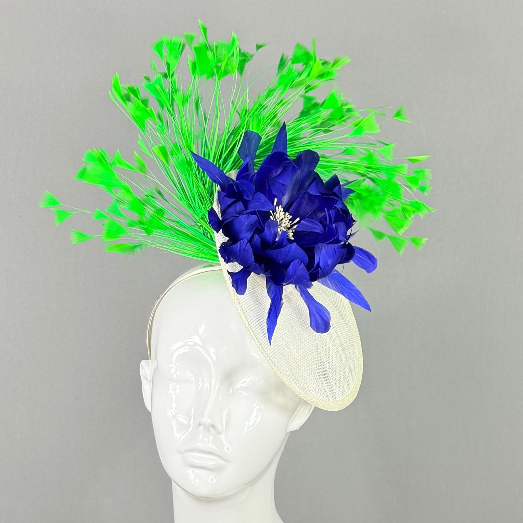 Kentucky Derby Fascinator Hat | Green & Blue Feather Headpiece | Derbyologie