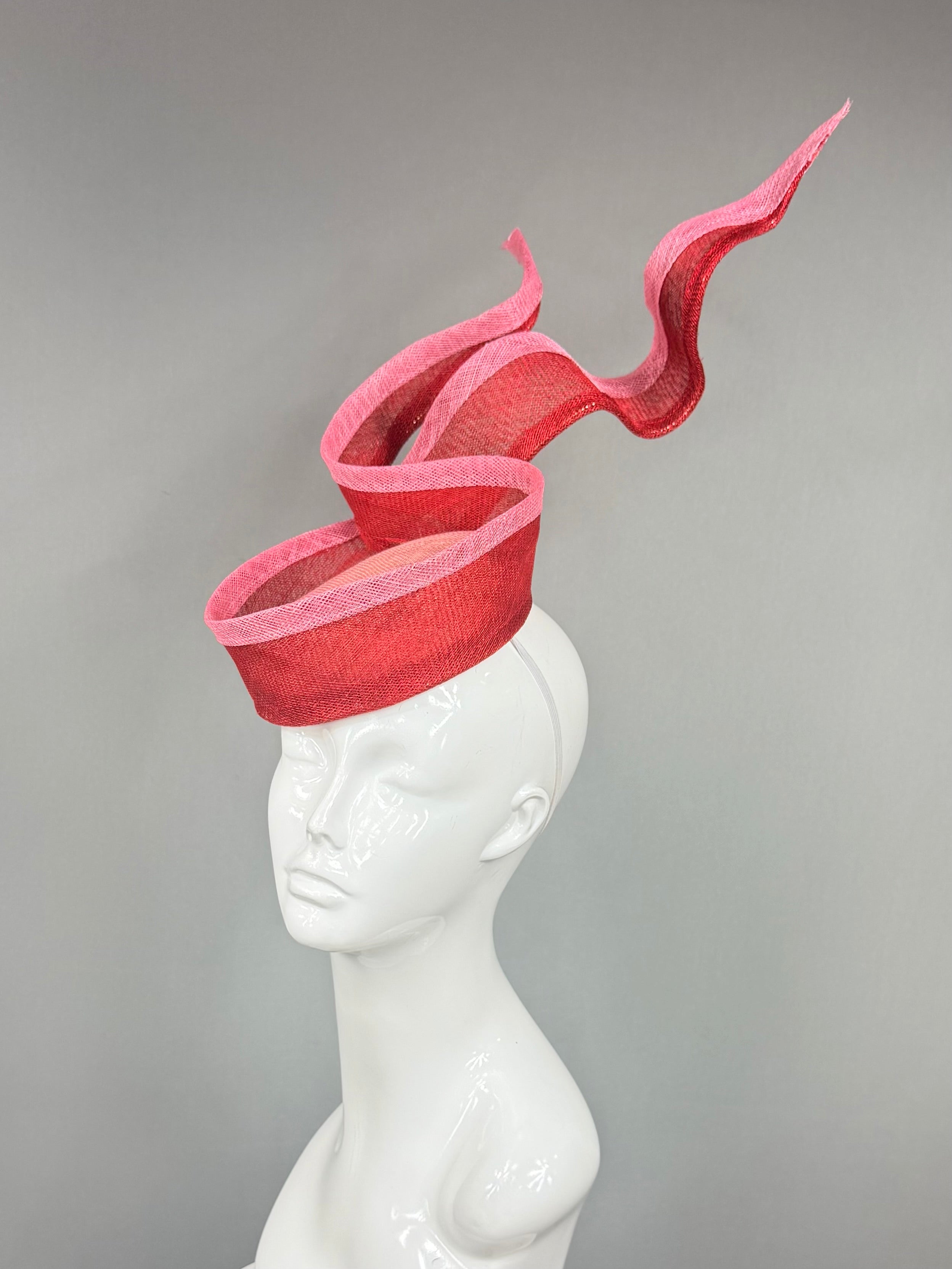 Kentucky Derby Fascinator Hat | Red and pink sinamay Fascinator Hat | Derbyologie