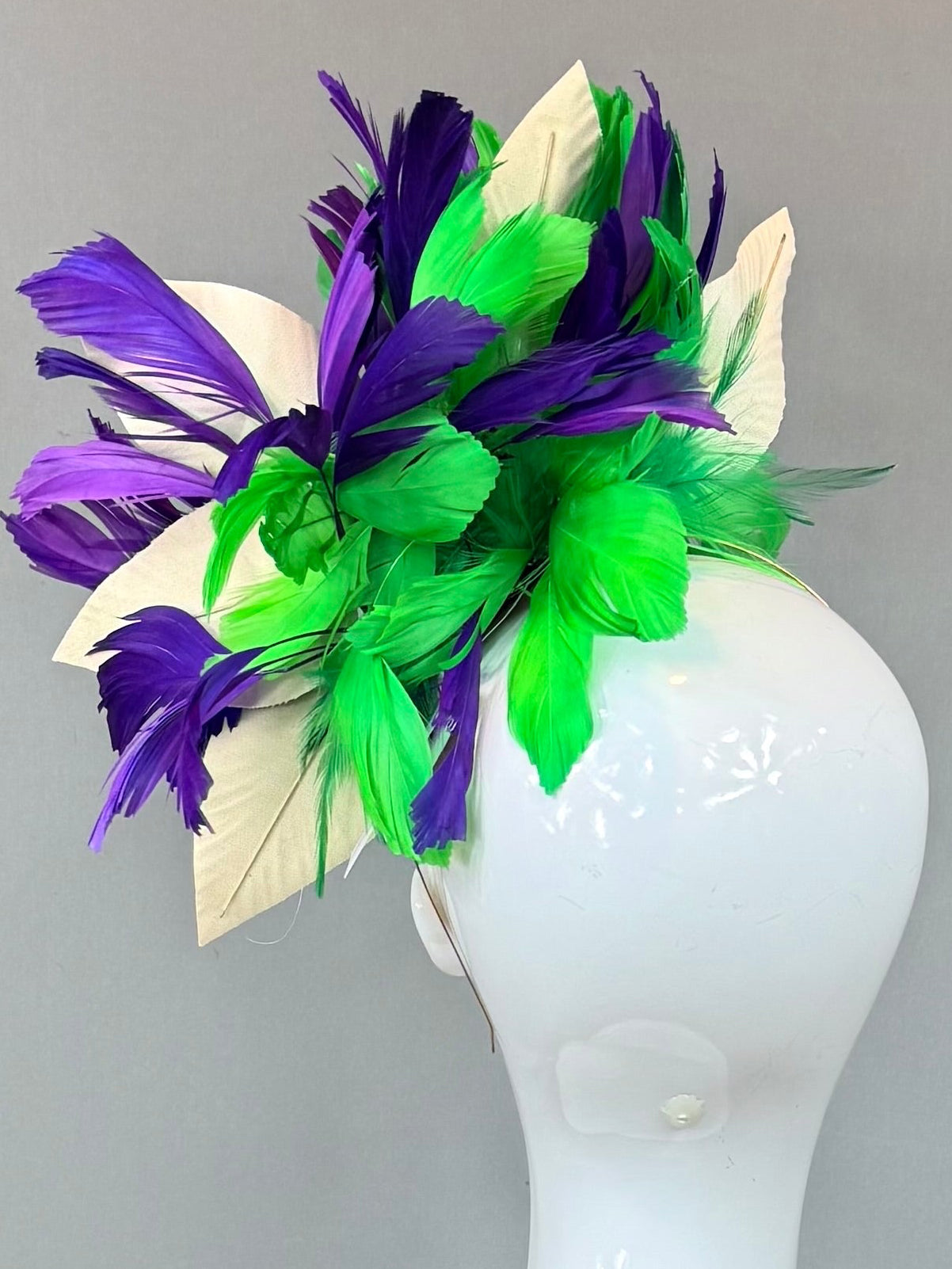 Green, purple, gold Kentucky Derby Fascinator, derby hat Kentucky Derby Hat Alternative, Floral Fascinator, (SILVER LINE)