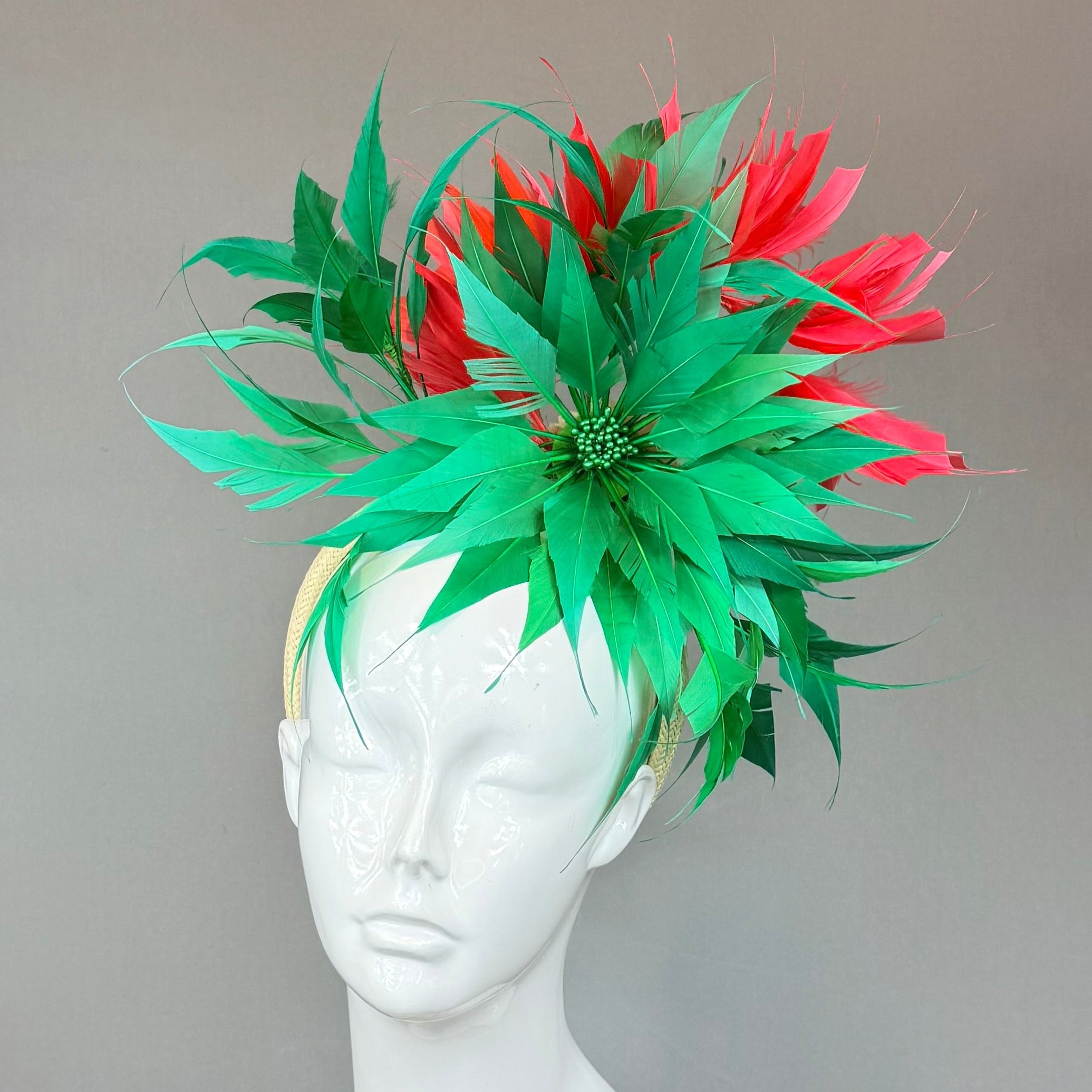 Kentucky Derby Fascinator Hat | Coral & Green Headpiece | Derbyologie
