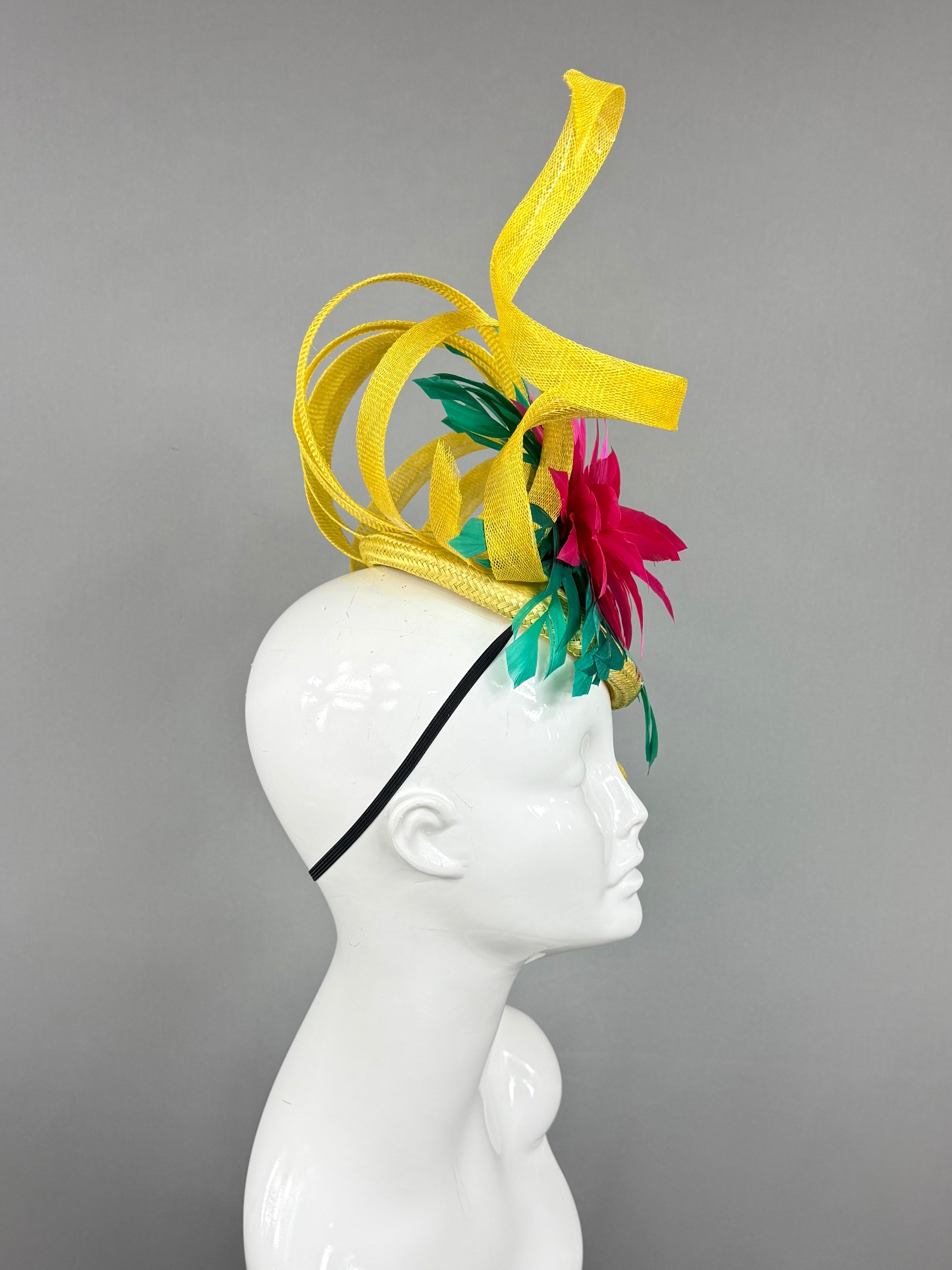 Kentucky Derby Fascinator Hat | Fuchsia, green, and yellow  Headband Hat | Derbyologie