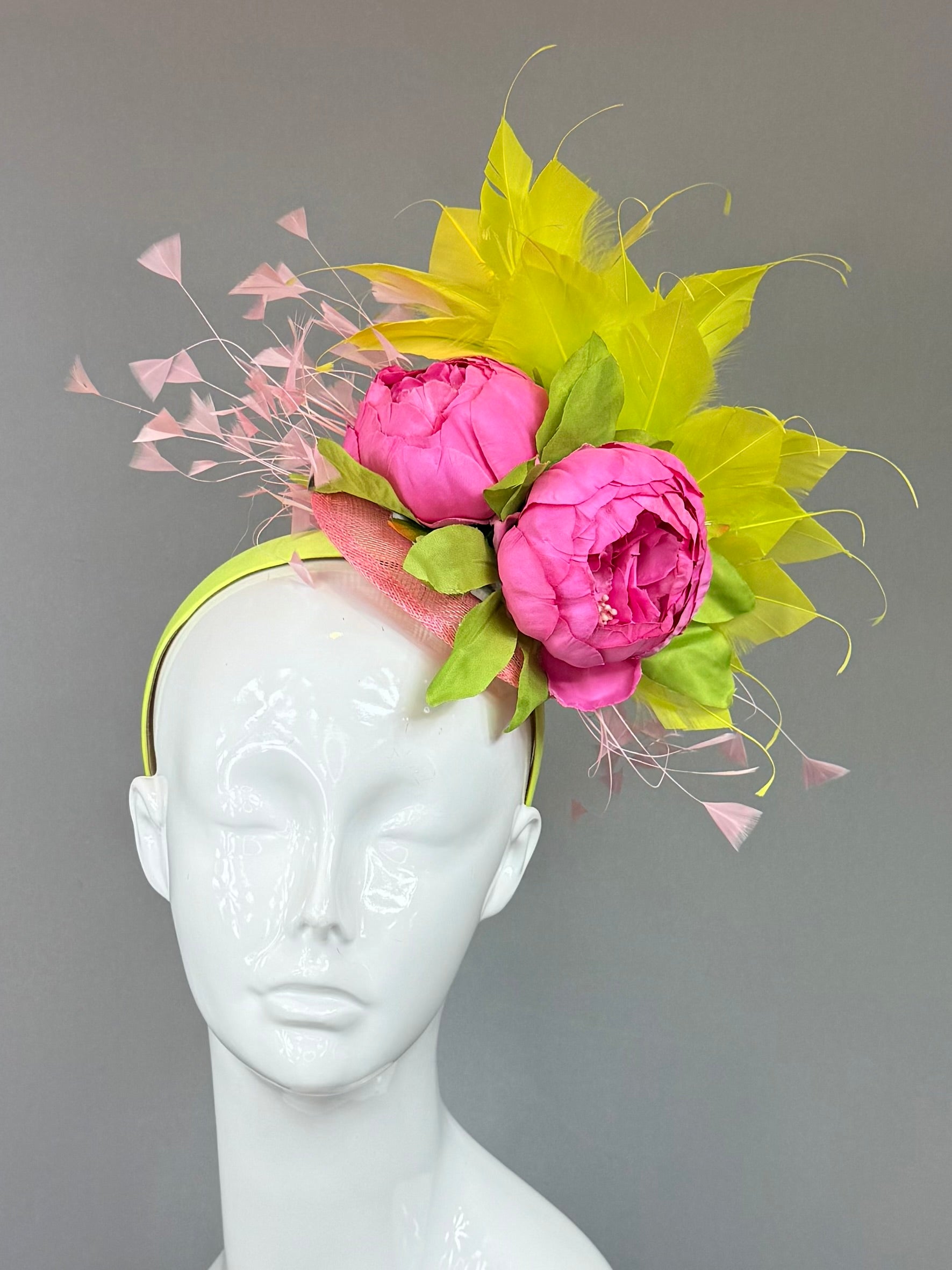 Kentucky Derby Fascinator Hat | Pink and green feathered Headband Hat | Derbyologie