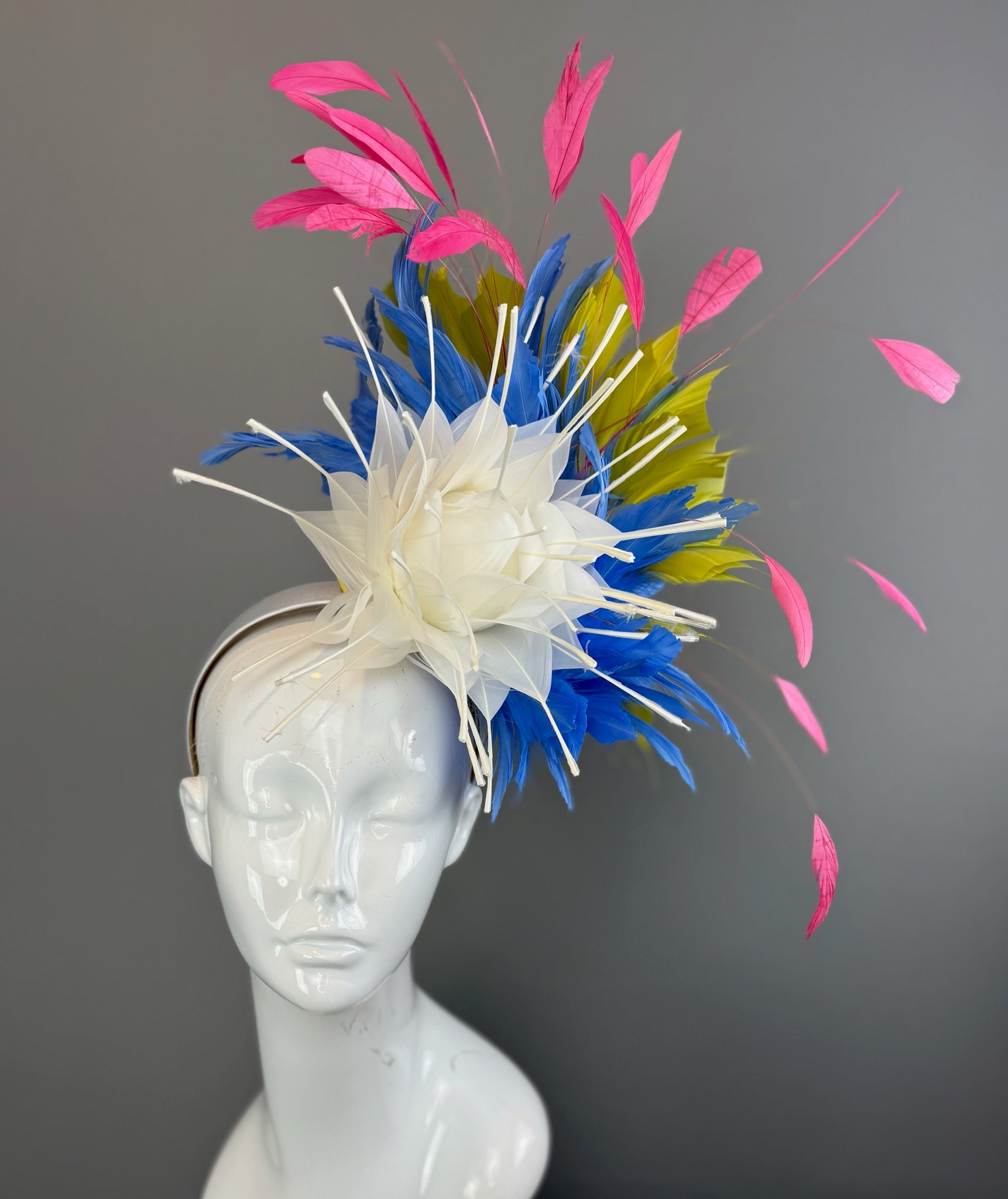 White, Blue and Green Kentucky Derby fascinator, Derby Hat Alternative