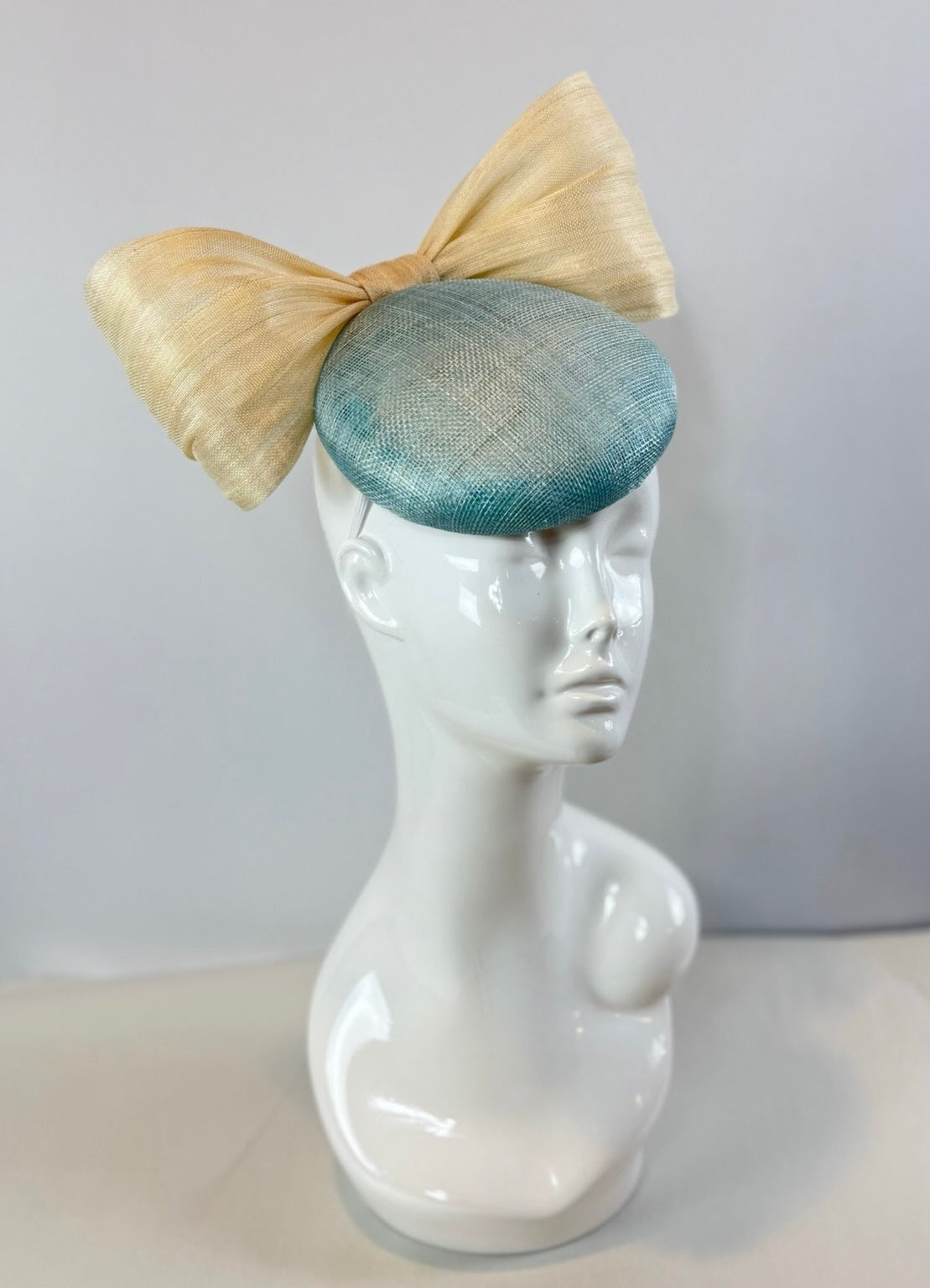 Cream and Light Blue Kentucky Derby fascinator, Derby Hat Alternative (GOLD LINE)