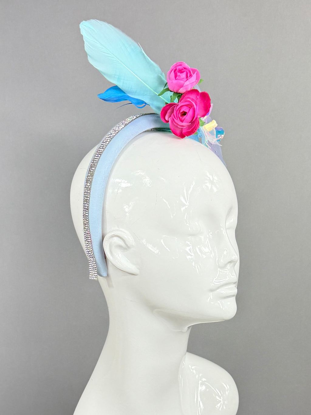Kentucky Derby Fascinator Hat |Blue, pink, and iridescent Headpiece, created by a 6 year old | Derbyologie