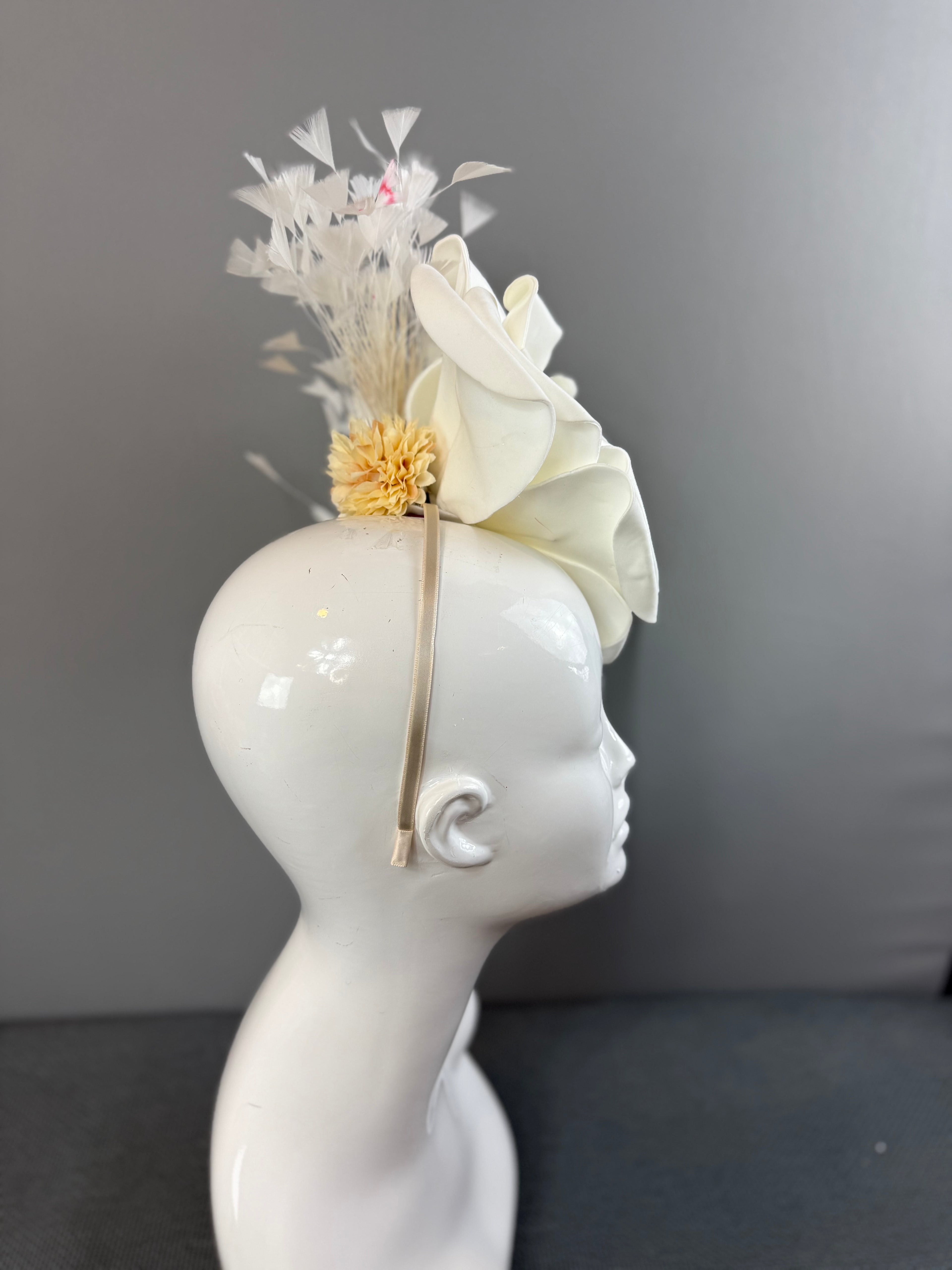 All white Derby Fascinator, Kentucky Derby Hat Alternative, Kentucky derby hat (GOLD LINE)