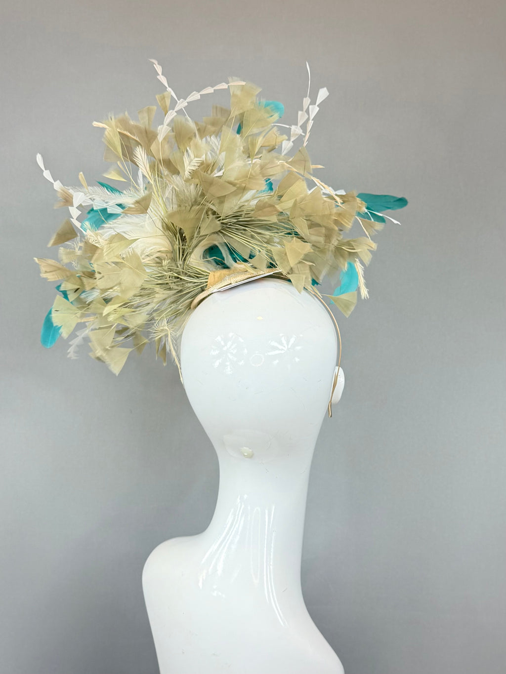 Kentucky Derby Fascinator Hat | Teal, Cream, Tan Headpiece | Derbyologie