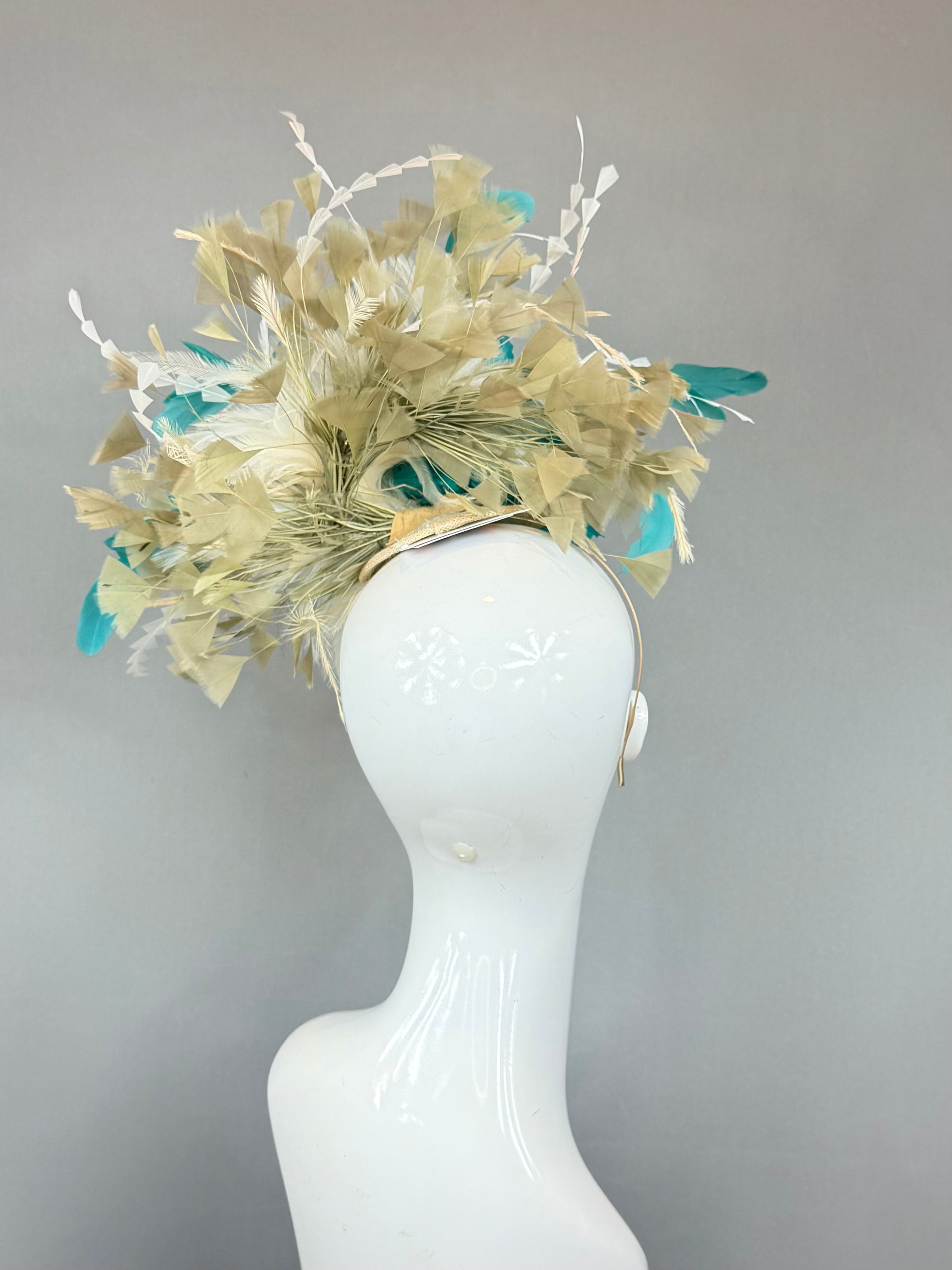 Kentucky Derby Fascinator Hat | Teal, Cream, Tan Headpiece | Derbyologie