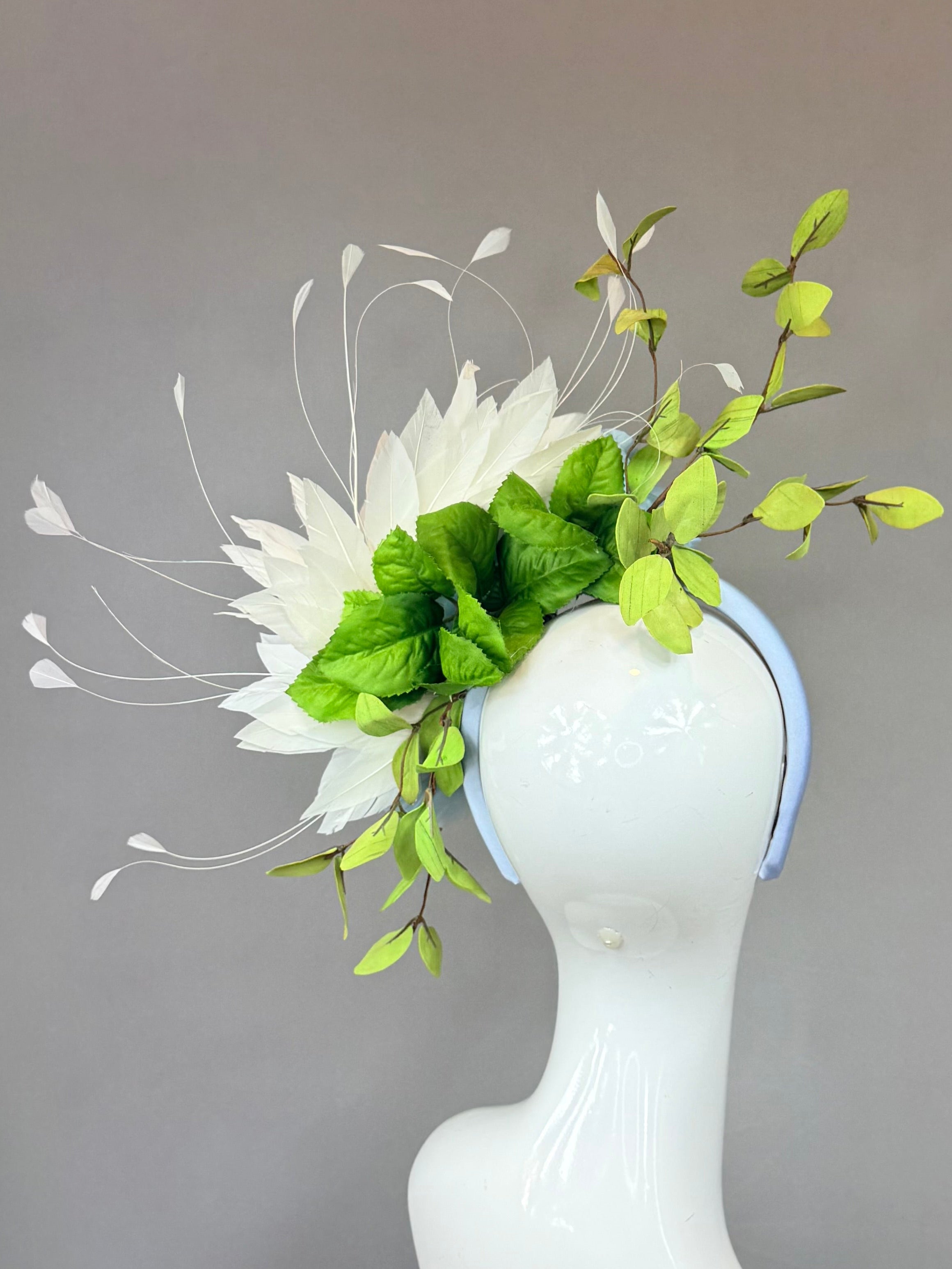 Kentucky Derby Fascinator Hat | Blue, Green & White Flower Headpiece | Derbyologie