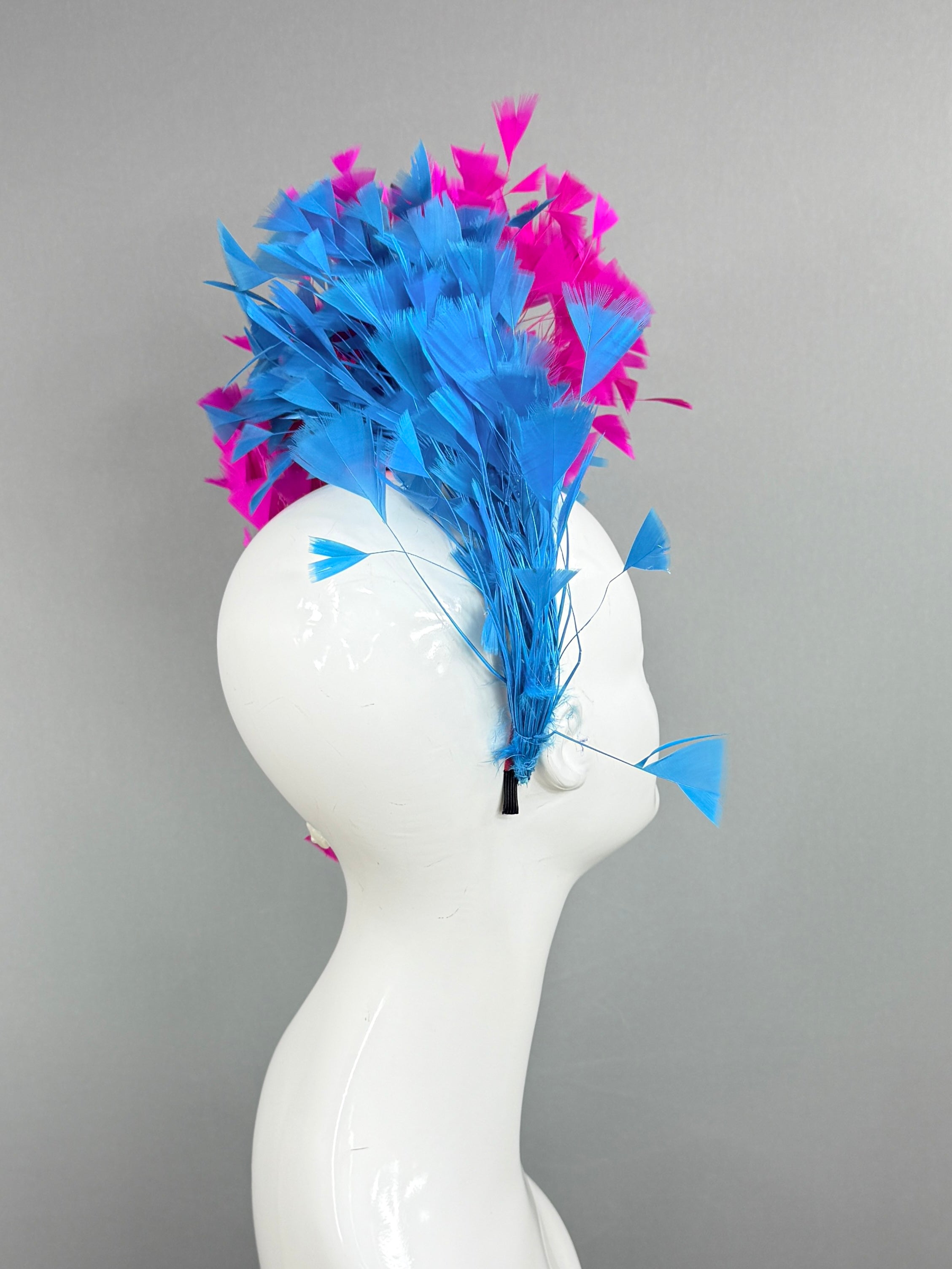 Kentucky Derby Fascinator Hat |Blue and pink feathered Headpiece, created by a 6 year old | Derbyologie