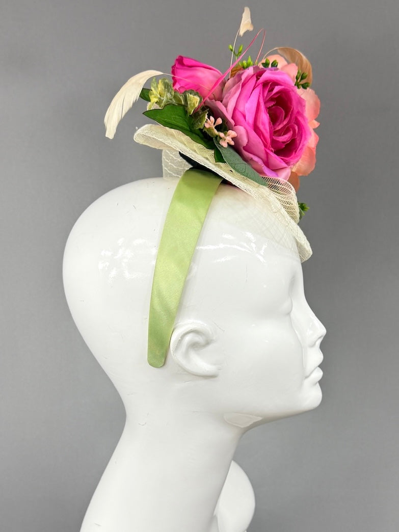 Kentucky Derby Fascinator Hat | Pink flower arrangement Headpiece | Derbyologie