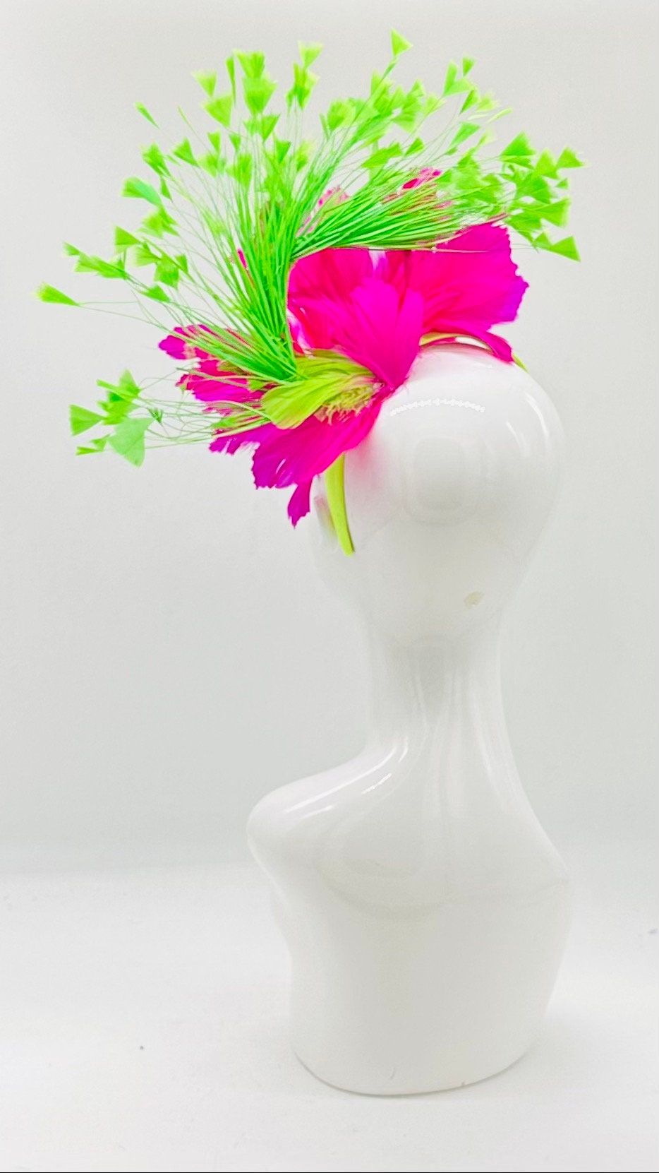 Hot pink and lime green Kentucky Derby Fascinator, derby hat Kentucky Derby Hat Alternative, Floral Fascinator (GOLD LINE)