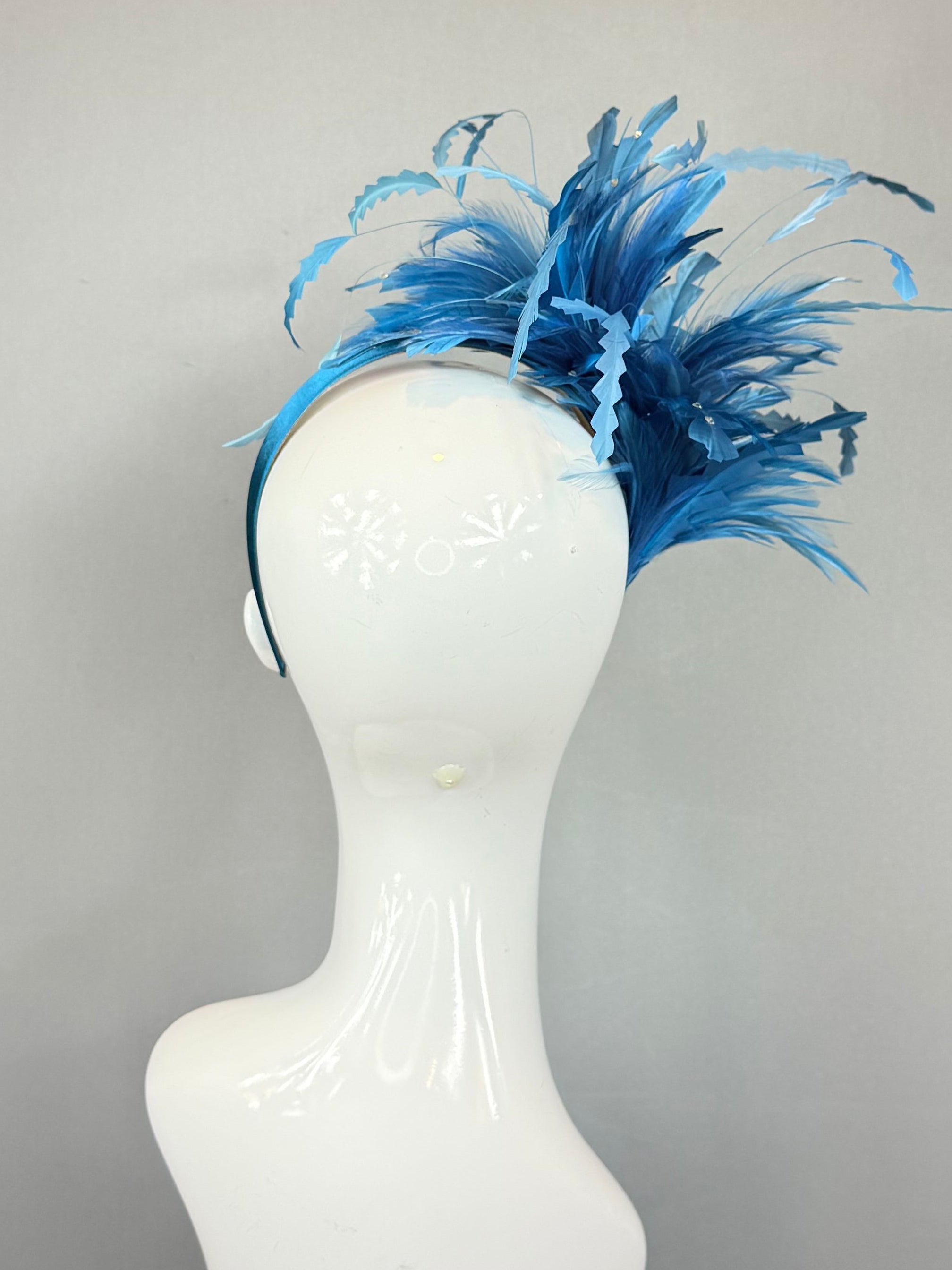 Kentucky Derby Fascinator Hat | Teal Blue Feather Headband | Derbyologie