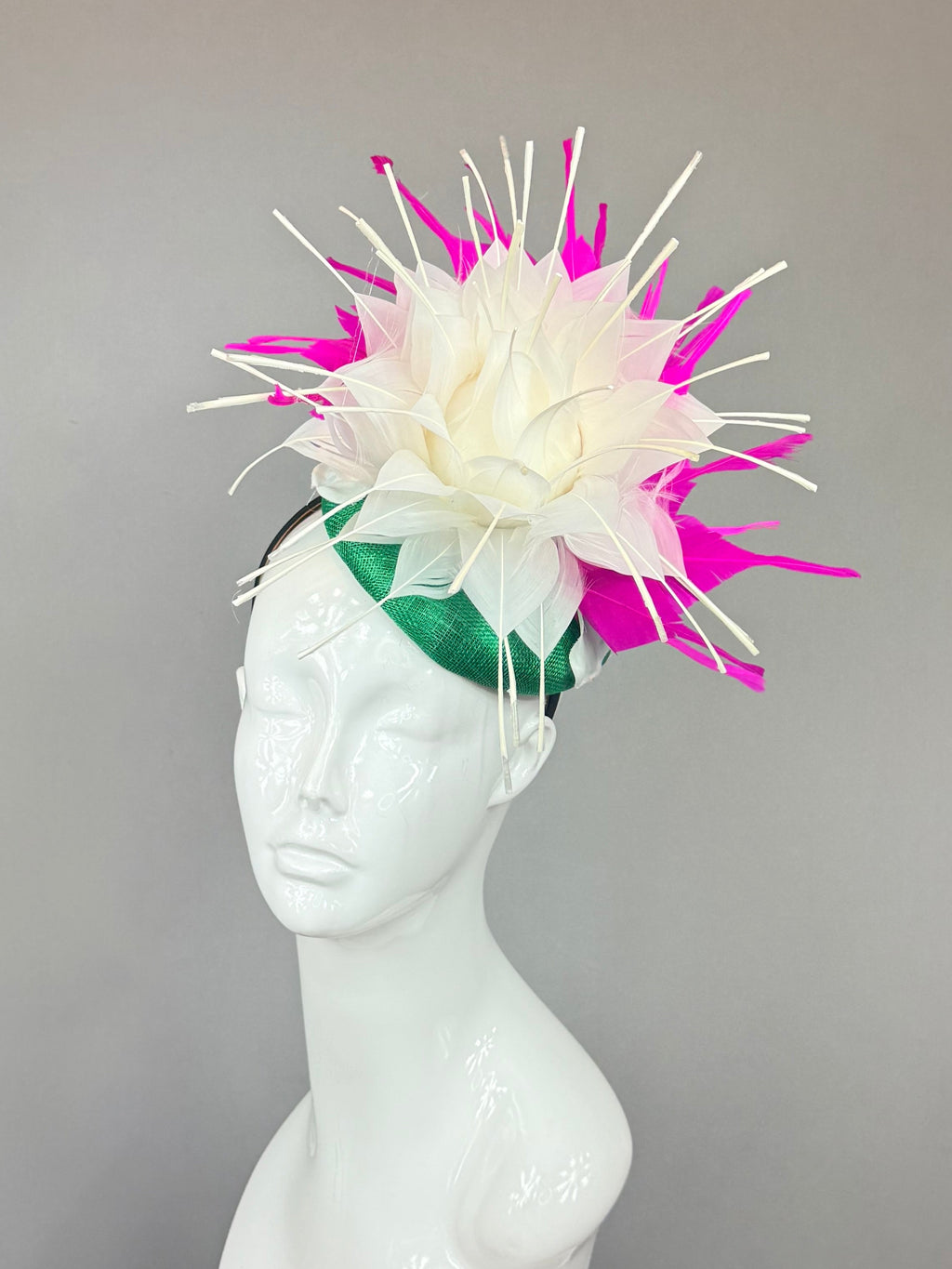Kentucky Derby Fascinator Hat | Pink, Green Feather Headpiece| Derbyologie