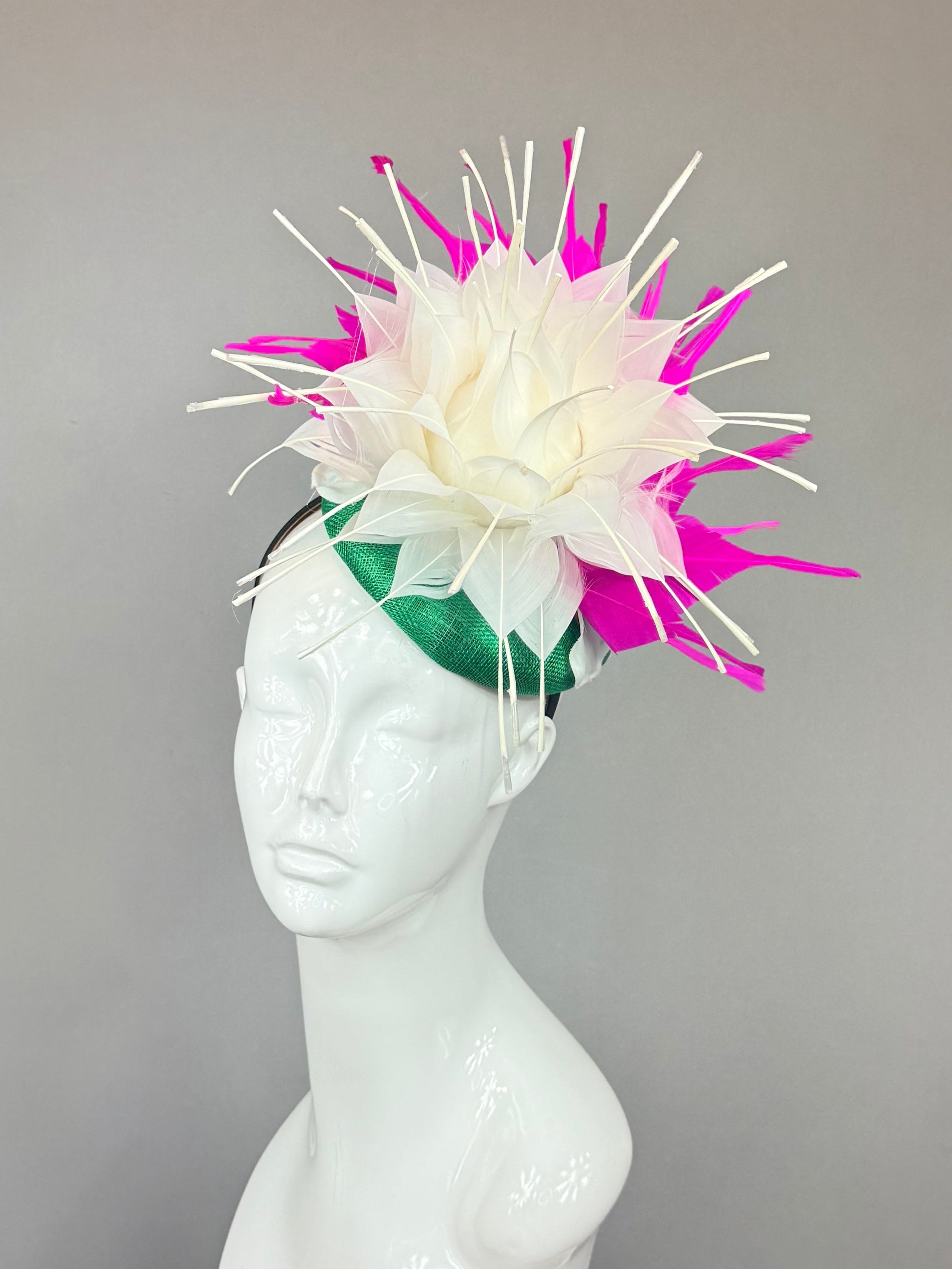 Kentucky Derby Fascinator Hat | Pink, Green Feather Headpiece| Derbyologie