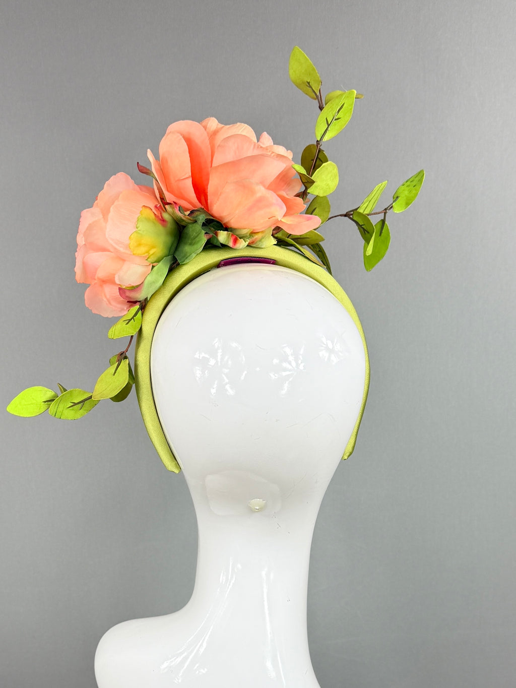 Kentucky Derby Fascinator Hat |Peach and green Headpiece | Derbyologie