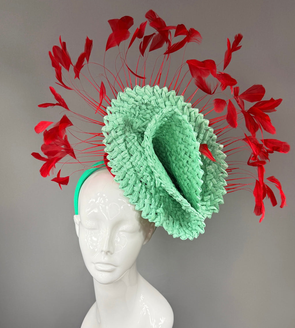 Kentucky Derby Fascinator Hat | Teal and red Headpiece | Derbyologie