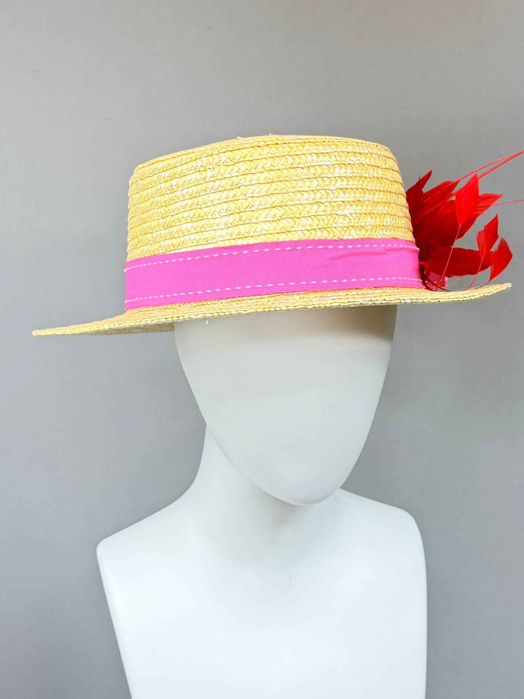 Kentucky Derby Men’s Hat | Pink and Red Boater Hat| Derbyologie