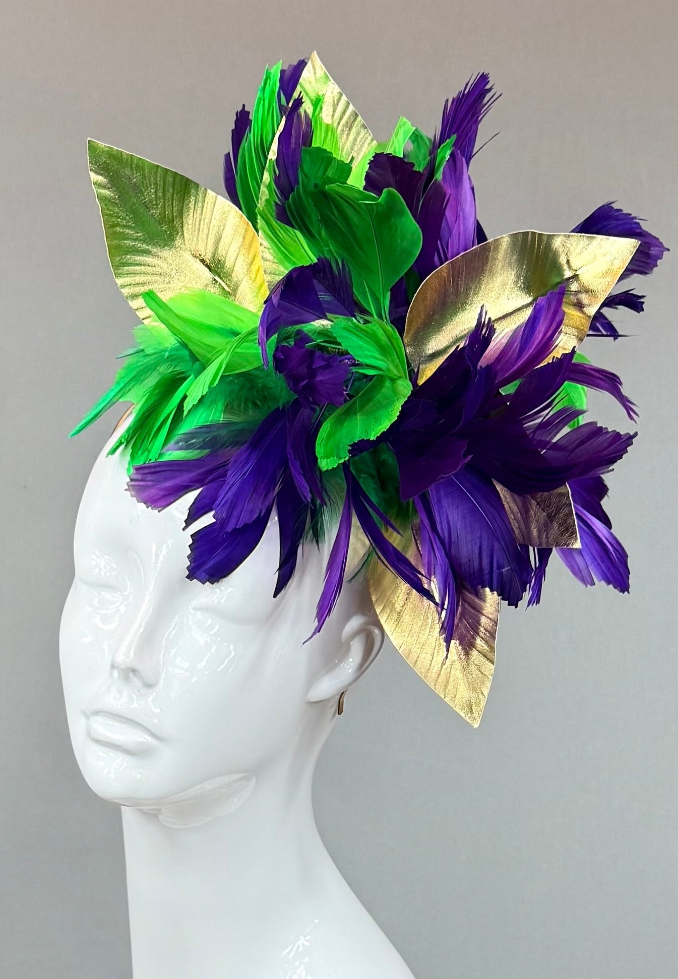 Green, purple, gold Kentucky Derby Fascinator, derby hat Kentucky Derby Hat Alternative, Floral Fascinator, (SILVER LINE)
