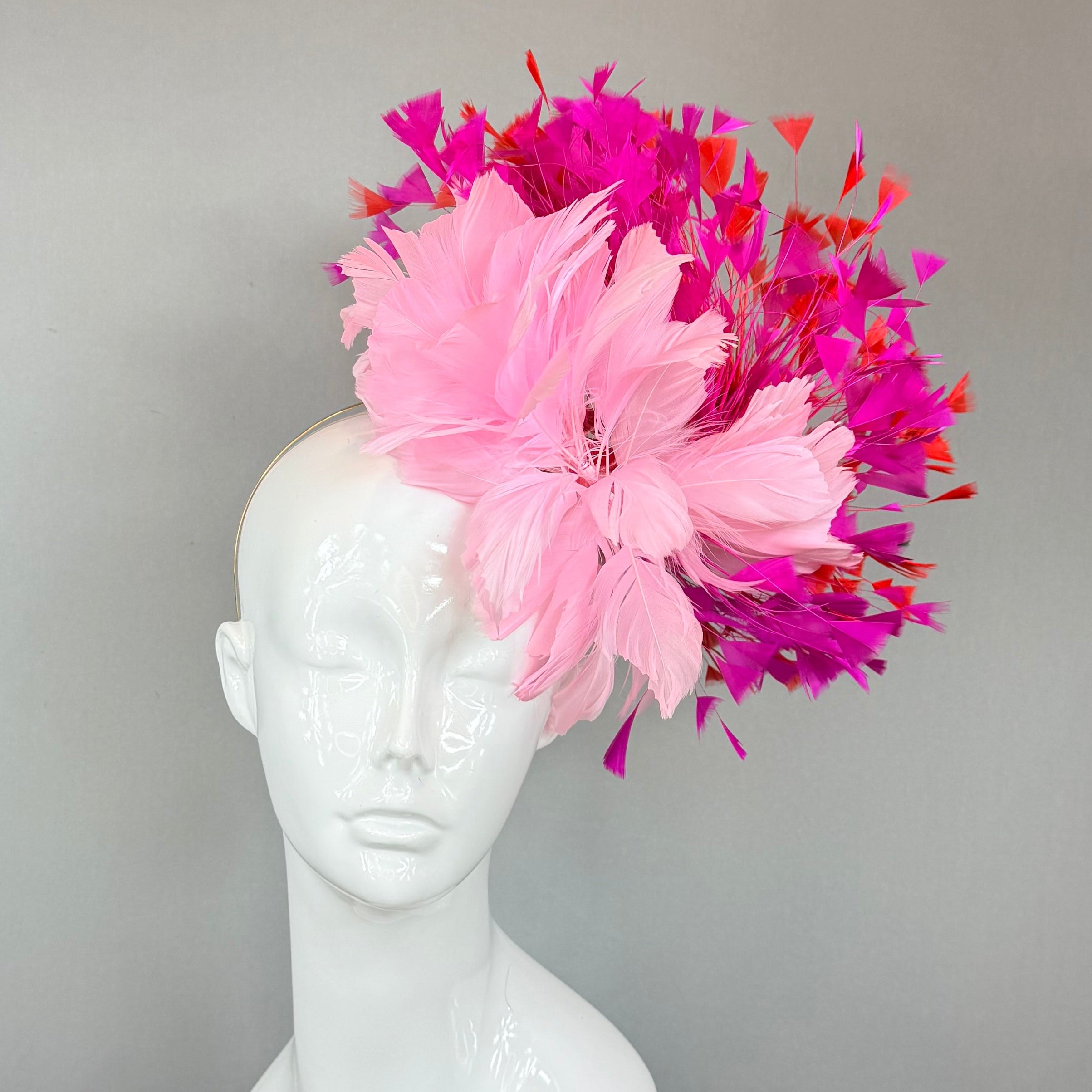 Pink, Fuchsia, and Red  Derby Fascinator, Kentucky Derby Hat Alternative, Kentucky derby hat (GOLD LINE)