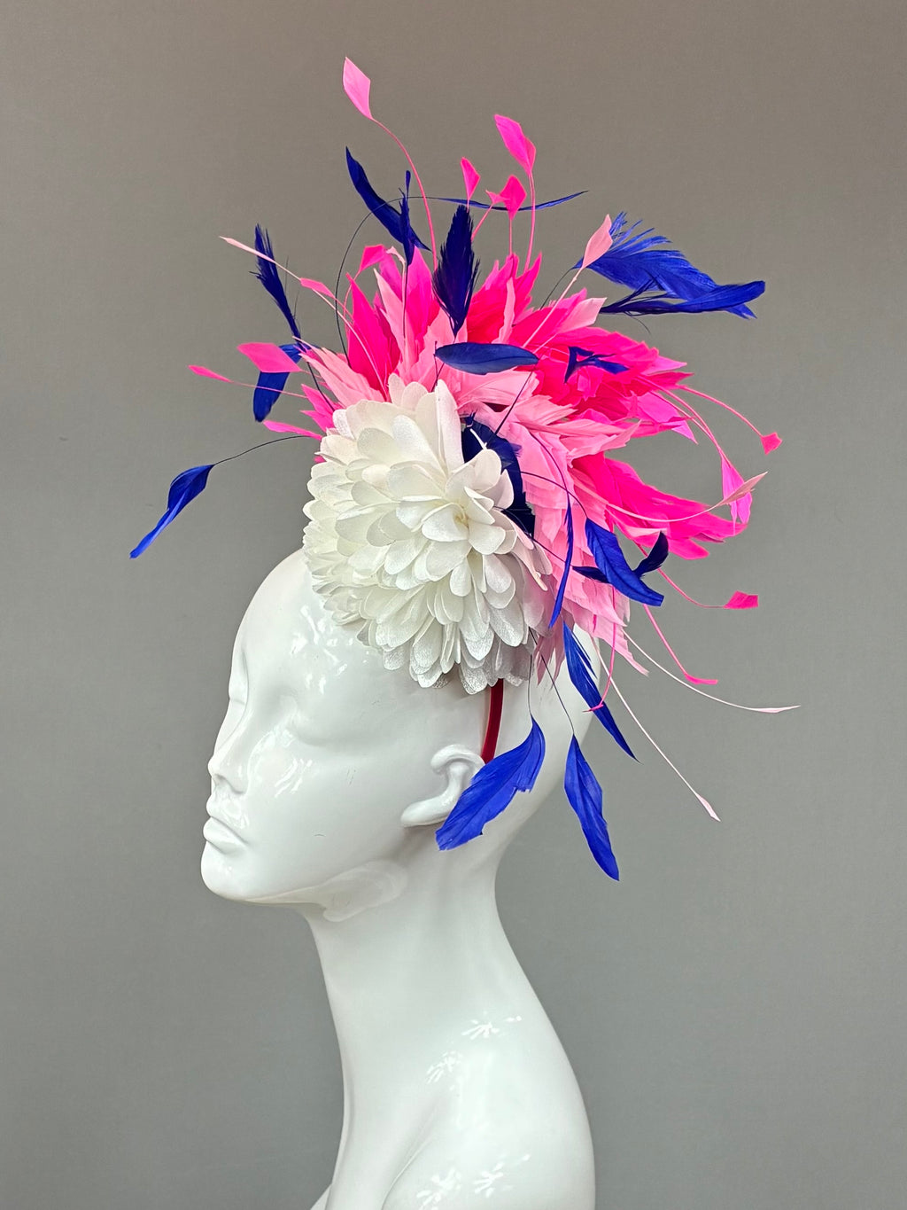 Kentucky Derby Fascinator Hat | White, pink, and blue Headband Hat | Derbyologie