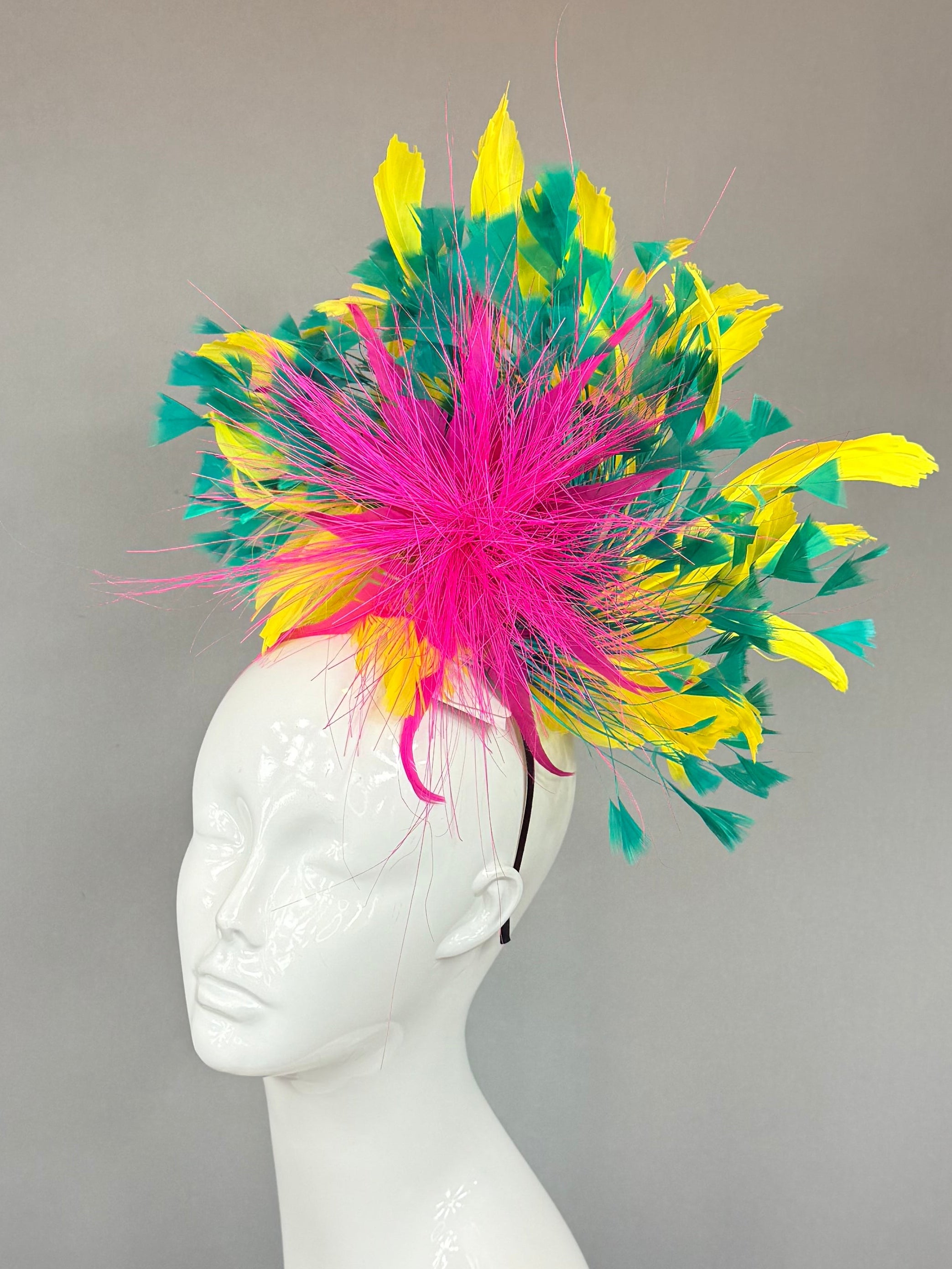 Pink, green and yellow Derby Fascinator, Kentucky Derby Hat Alternative, Kentucky derby hat (GOLD LINE)
