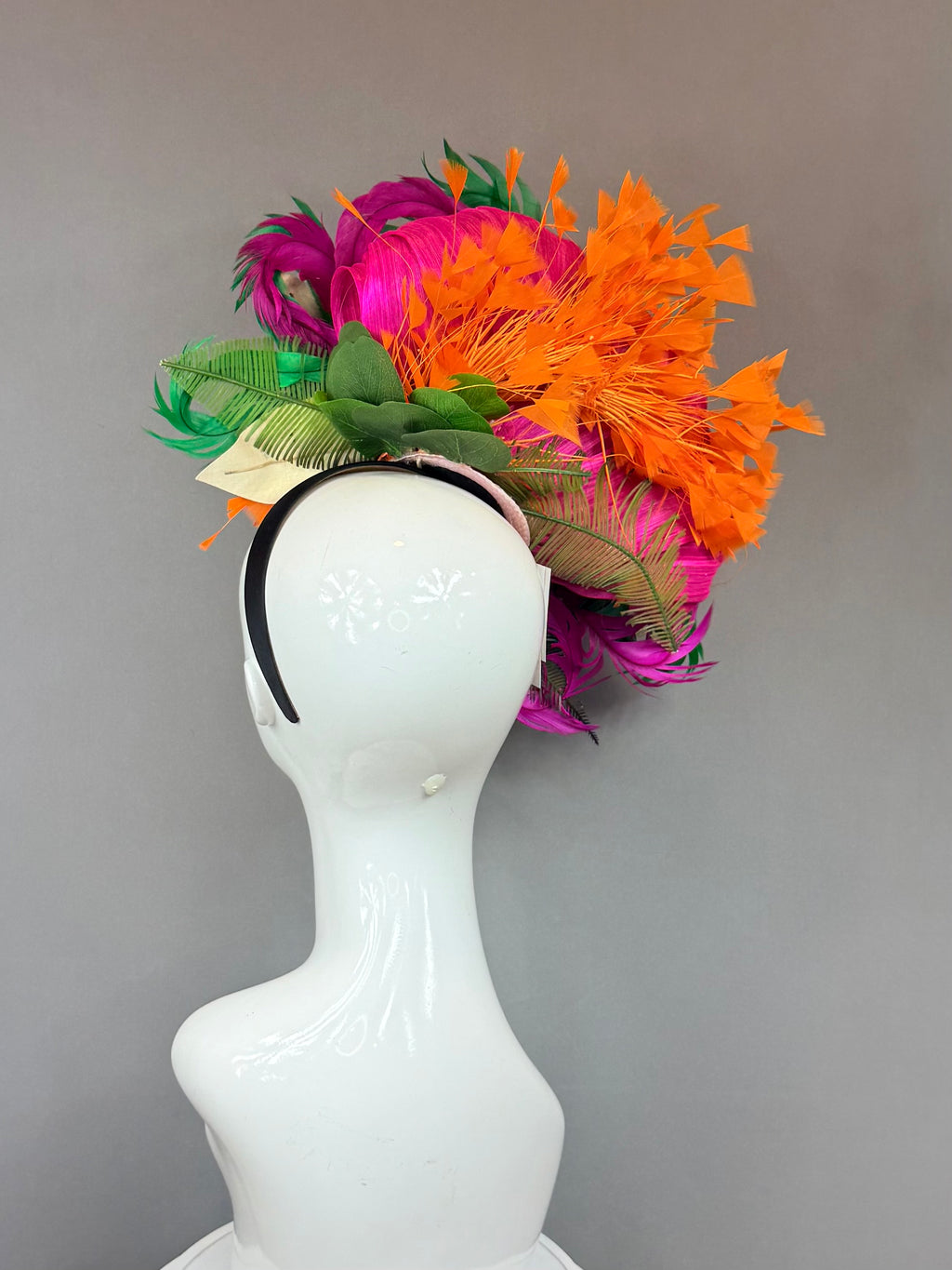 Pink, green and orange Kentucky Derby Fascinator, derby hat Kentucky Derby Hat Alternative, Floral Fascinator, (PLATINUM LINE)