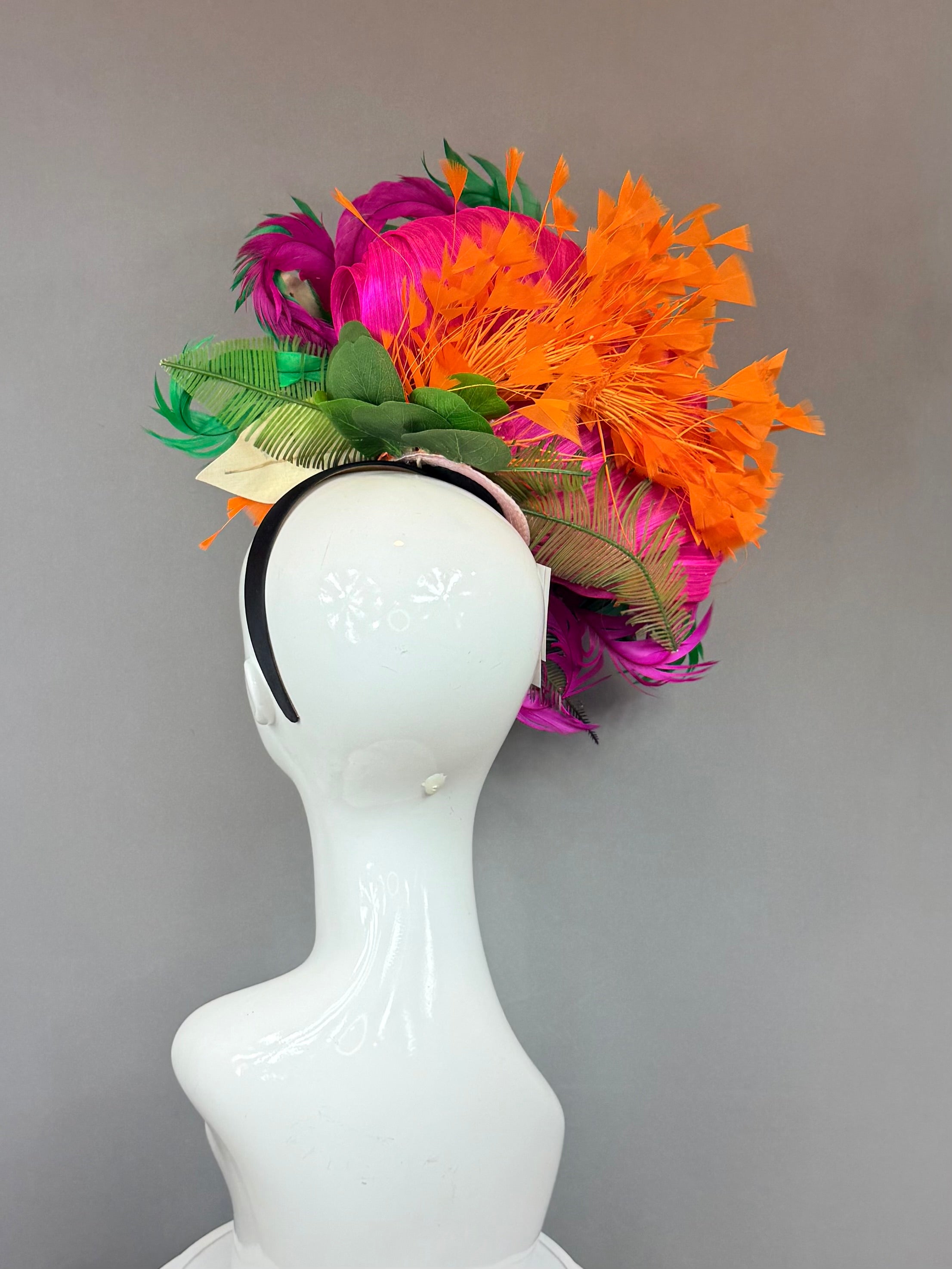 Pink, green and orange Kentucky Derby Fascinator, derby hat Kentucky Derby Hat Alternative, Floral Fascinator, (PLATINUM LINE)