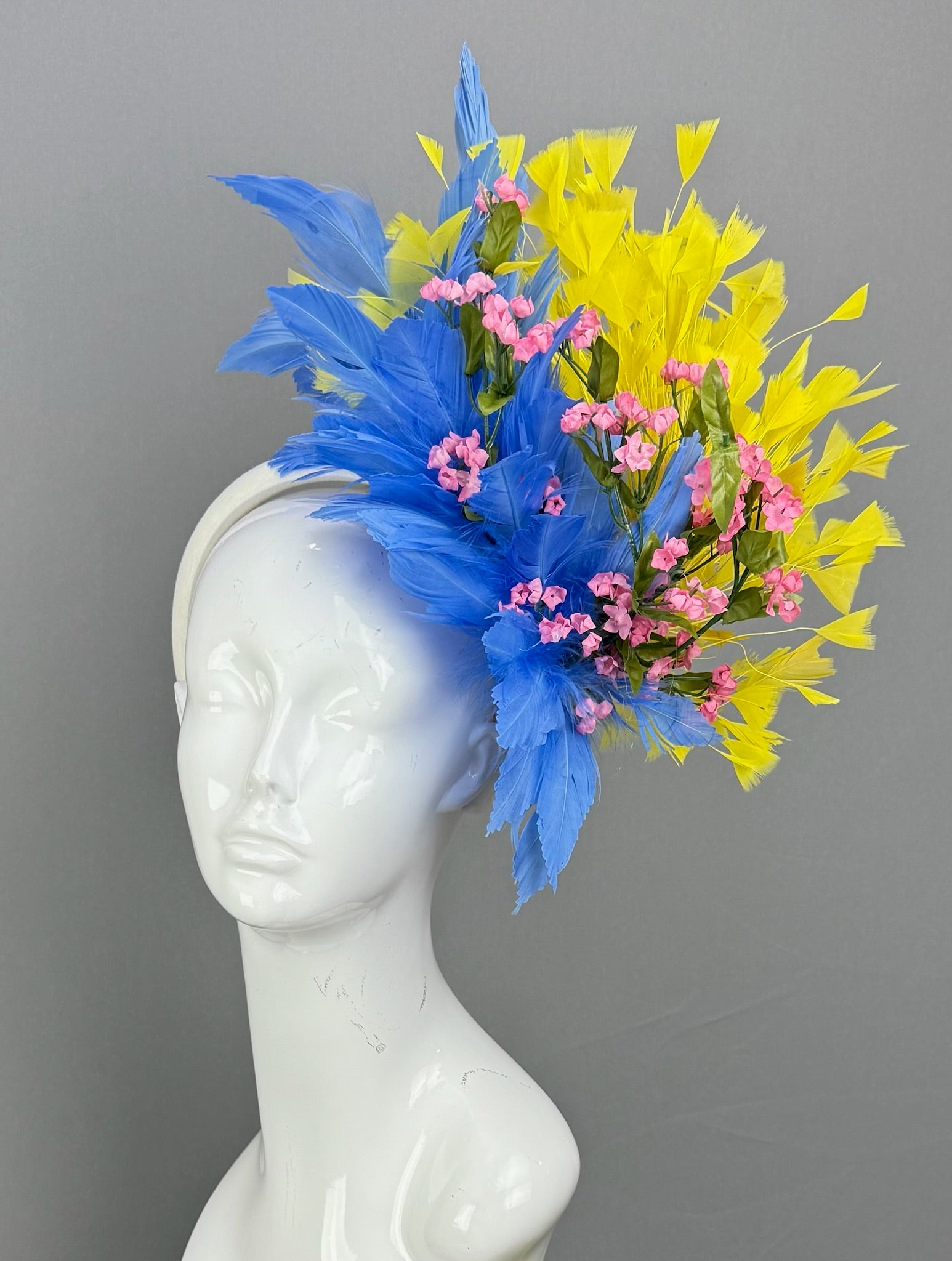 Blue, Pink and Yellow Kentucky Derby fascinator, Derby Hat Alternative (GOLD LINE)
