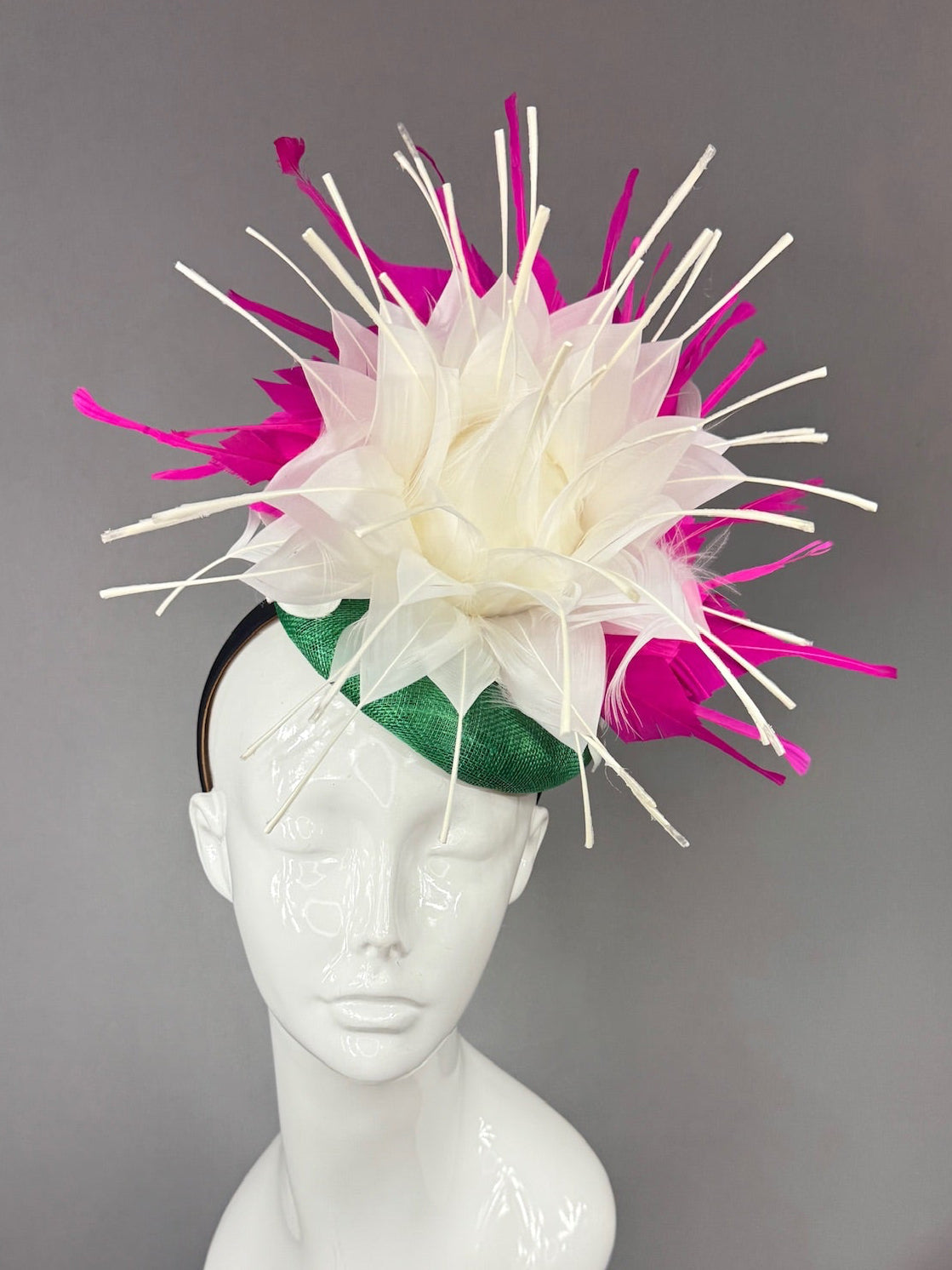 Kentucky Derby Fascinator Hat |White and pink feathered flower Headpiece | Derbyologie