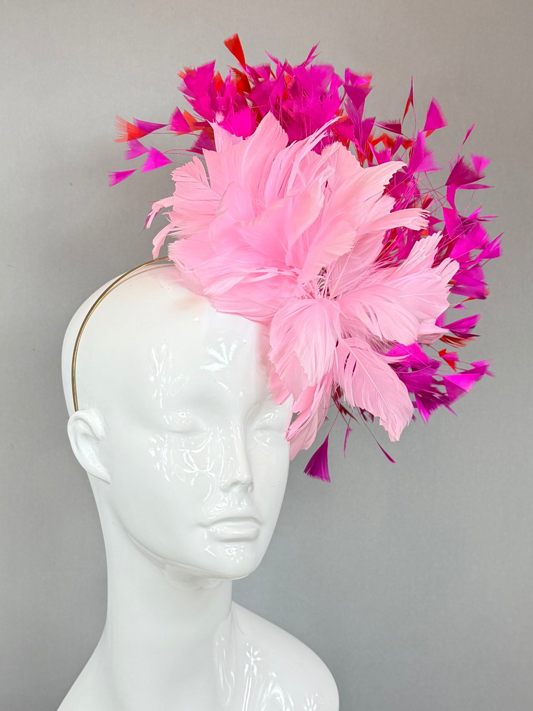 Pink, Fuchsia, and Red  Derby Fascinator, Kentucky Derby Hat Alternative, Kentucky derby hat (GOLD LINE)