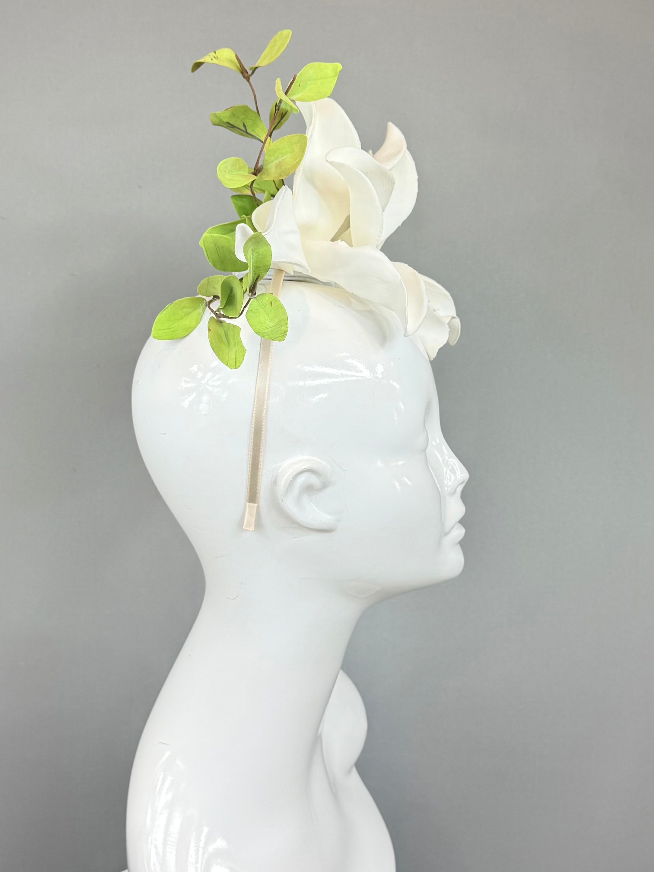 Kentucky Derby Fascinator Hat | White magnolia Headband Hat | Derbyologie
