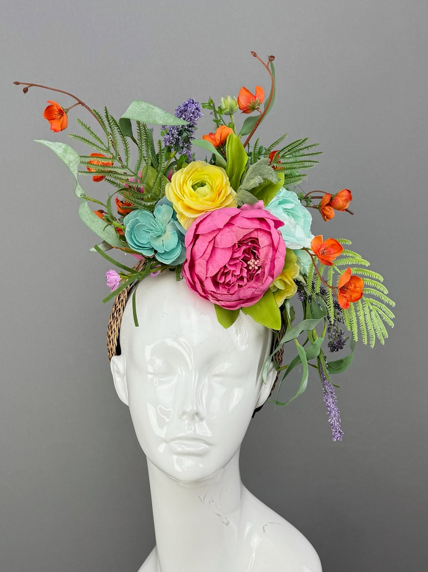 Pink, Yellow and Green Kentucky Derby fascinator, Derby Hat Alternative (GOLD LINE)