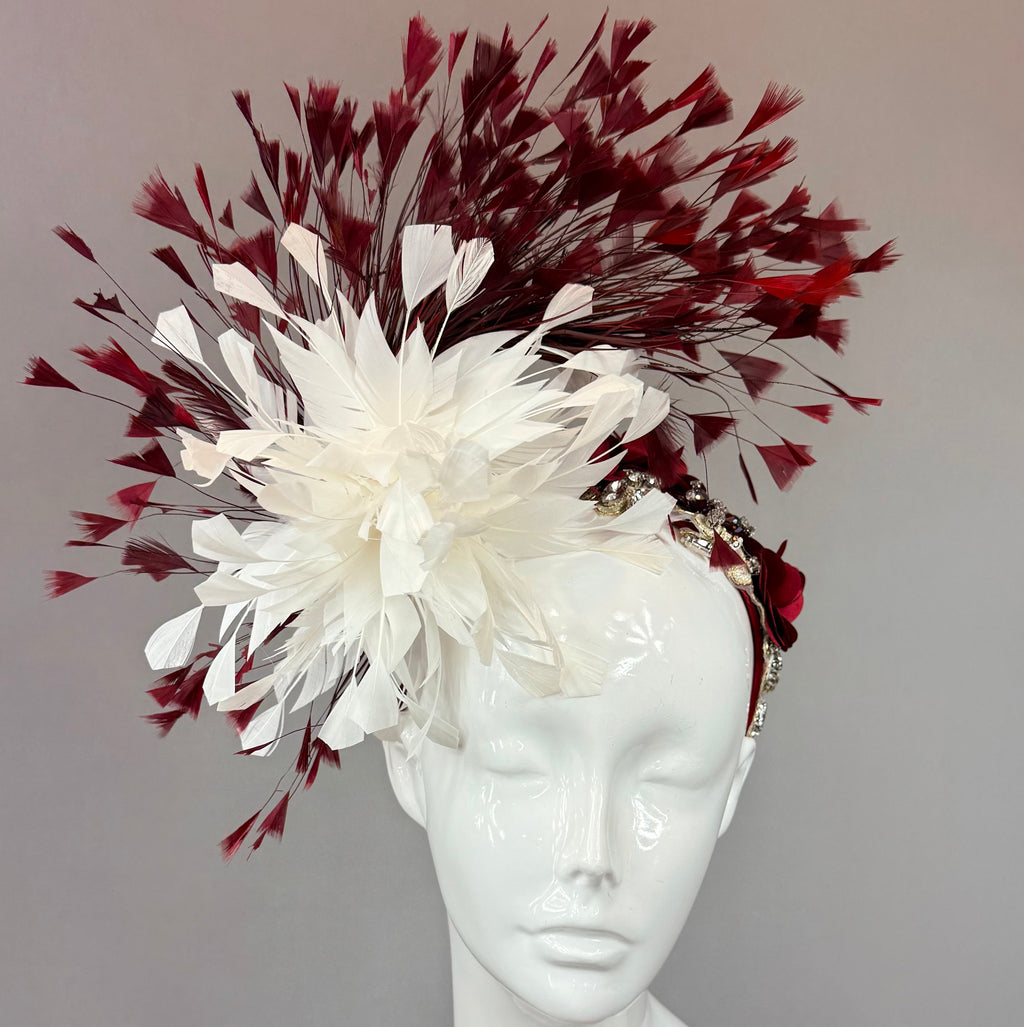 Burgundy and Red Derby Fascinator, Kentucky Derby Hat Alternative, Kentucky derby hat (SILVER LINE, multiple color options available)