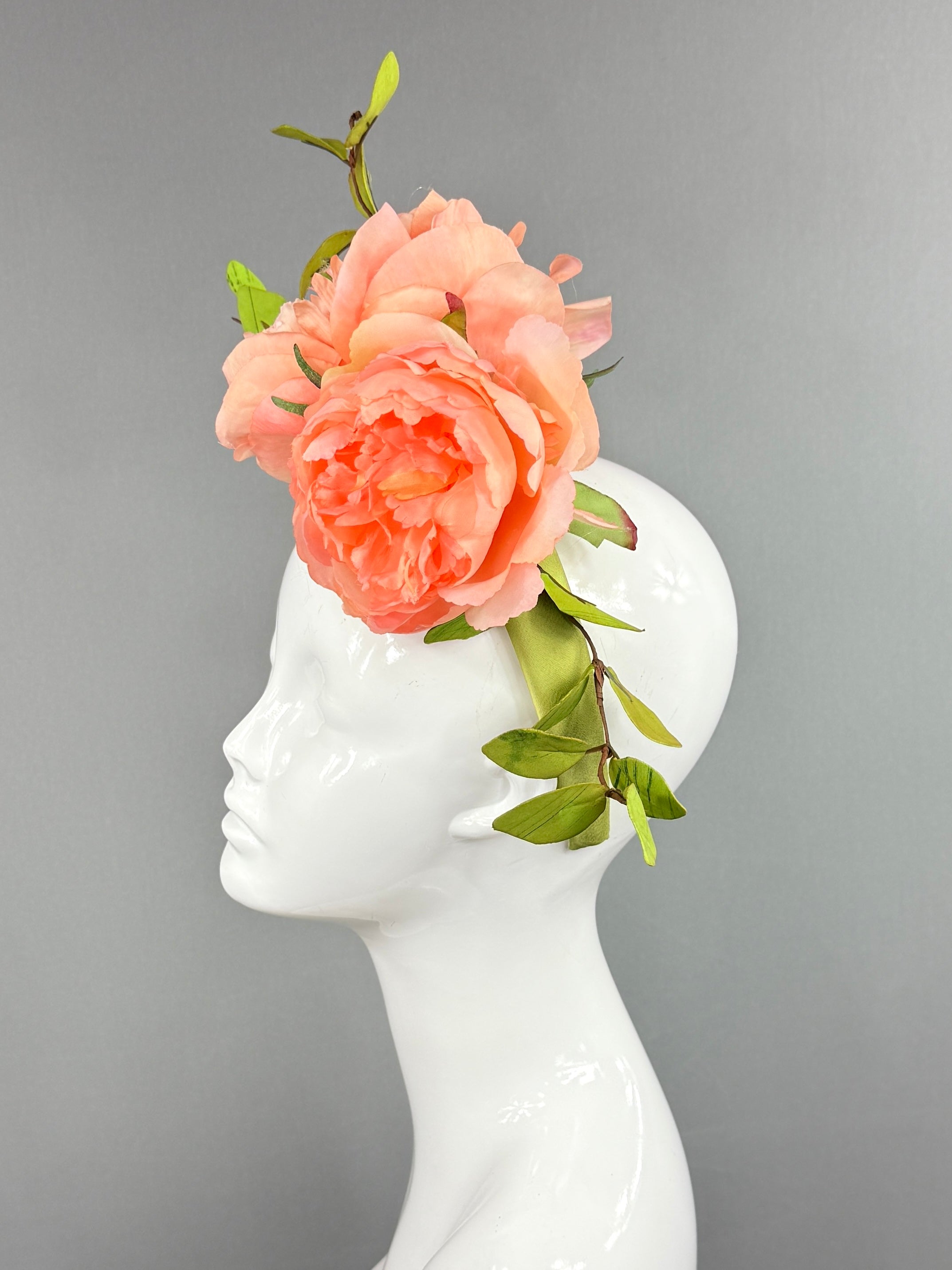 Kentucky Derby Fascinator Hat |Peach and green Headpiece | Derbyologie