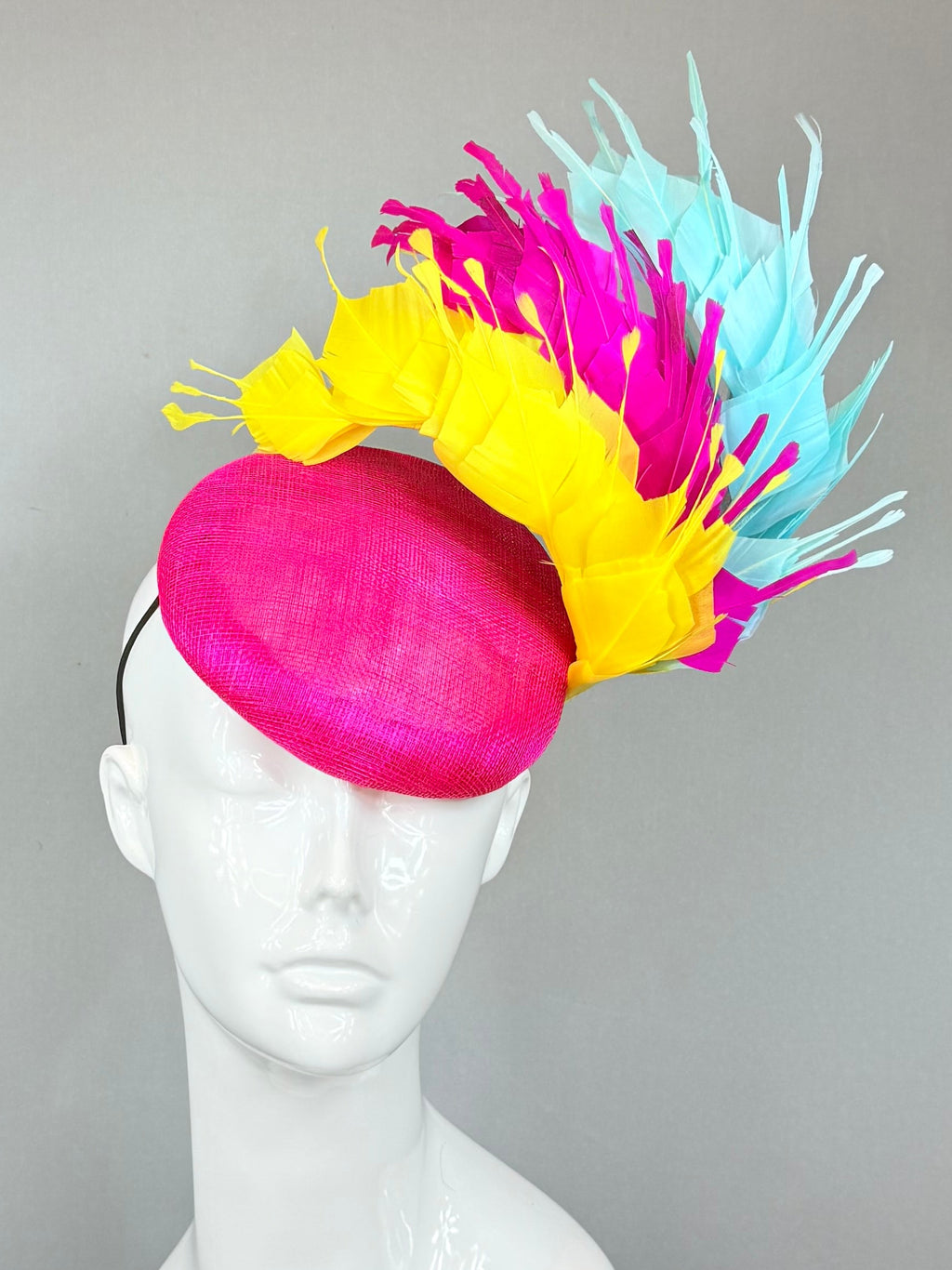 Pink, Yellow, Blue Derby Fascinator, Kentucky Derby Hat Alternative, Kentucky derby hat (GOLD LINE)