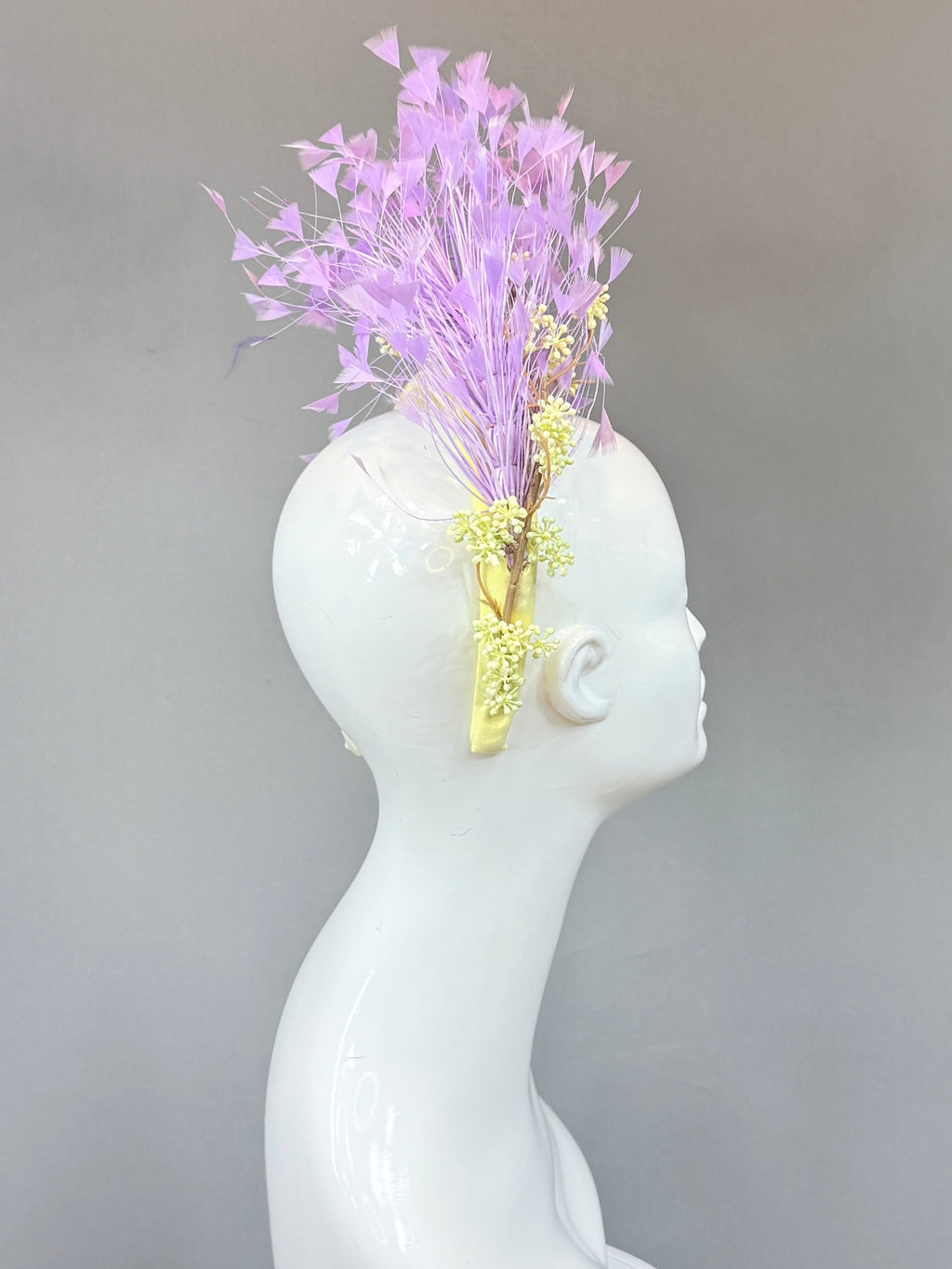 Kentucky Derby Fascinator Hat | Purple and Yellow feather headpiece | Derbyologie