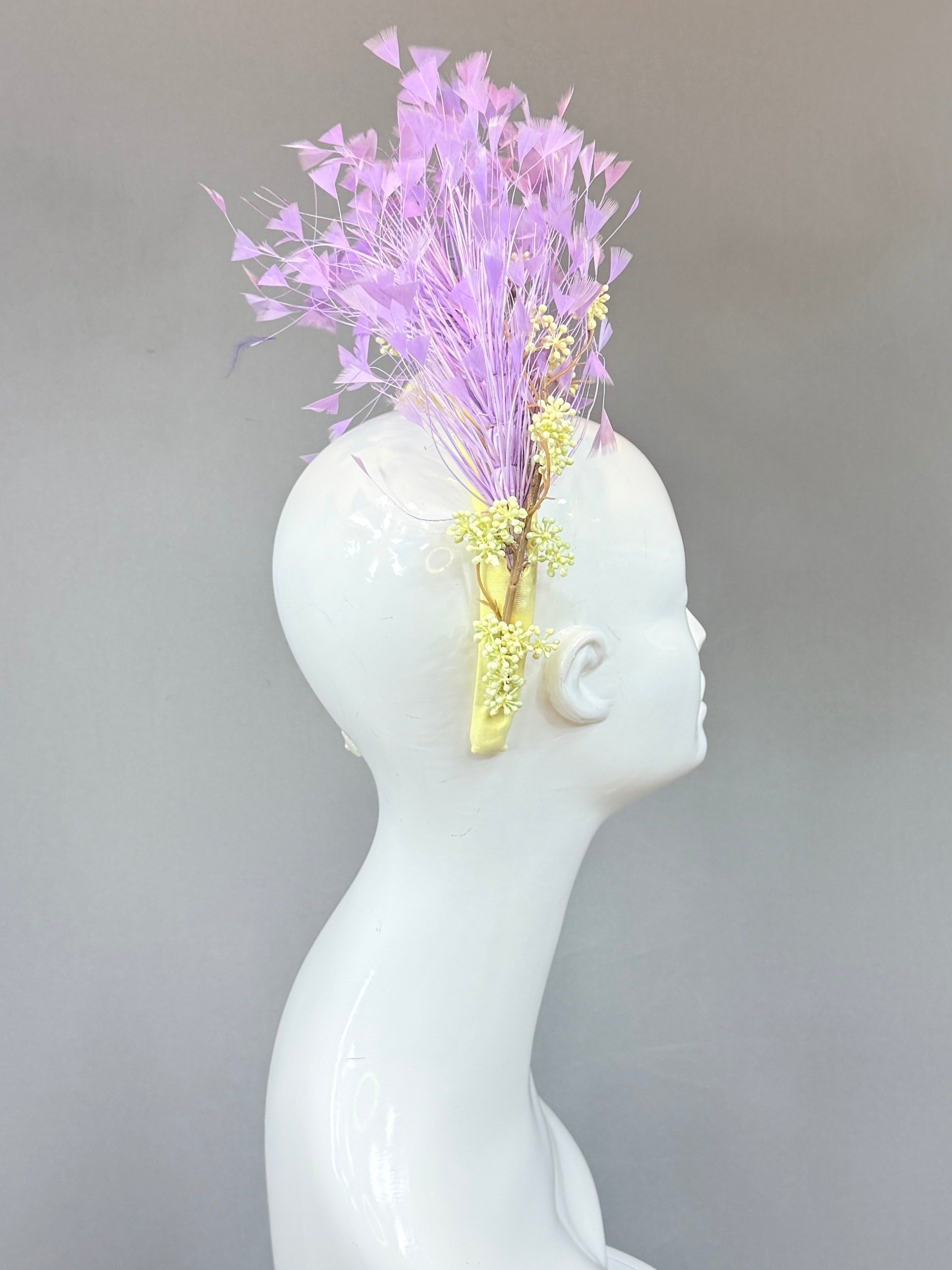Kentucky Derby Fascinator Hat | Purple and Yellow feather headpiece | Derbyologie