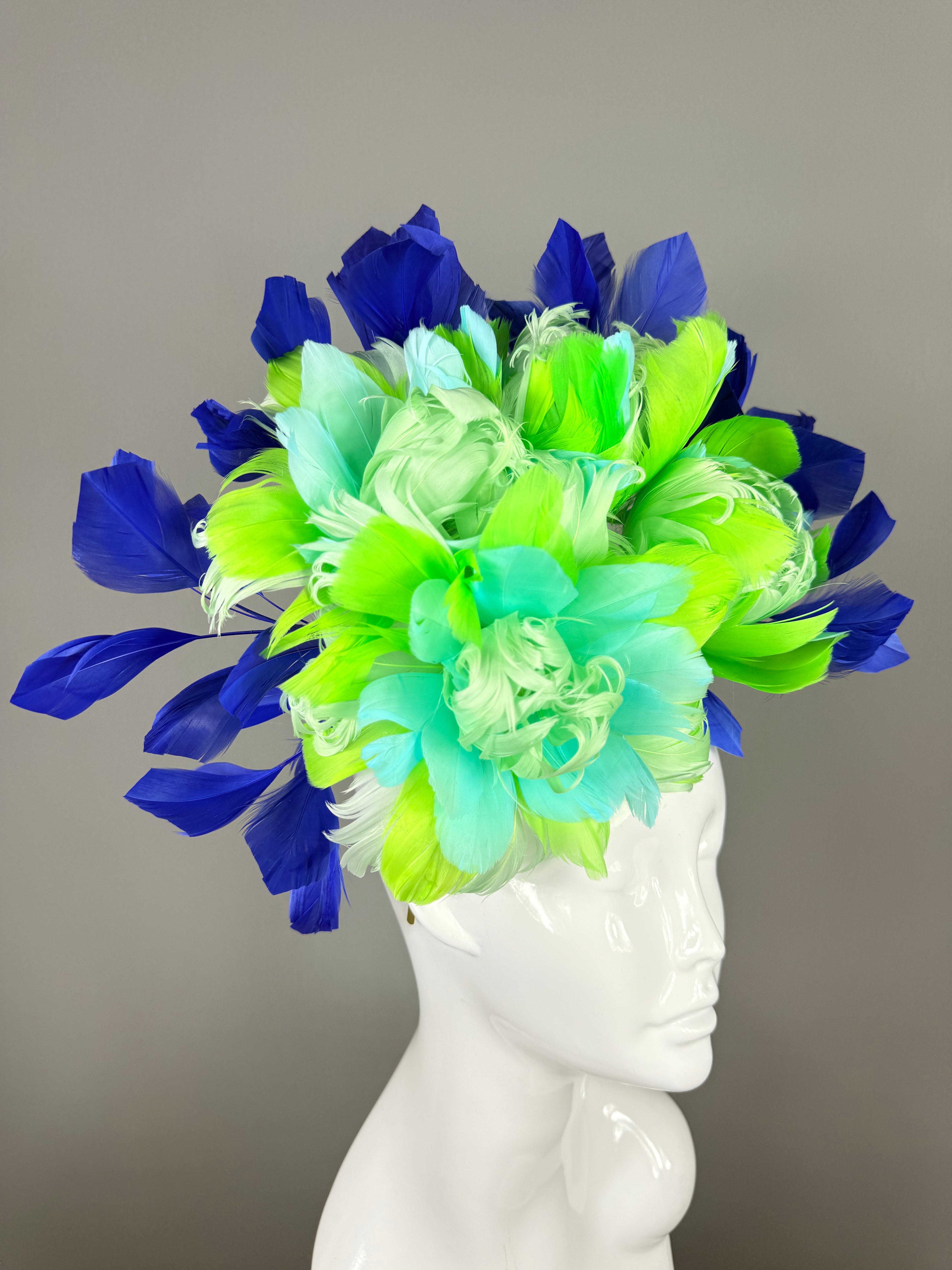 Kentucky Derby Fascinator Hat | Blue, Green and Turquoise Feather Headpiece | Derbyologie