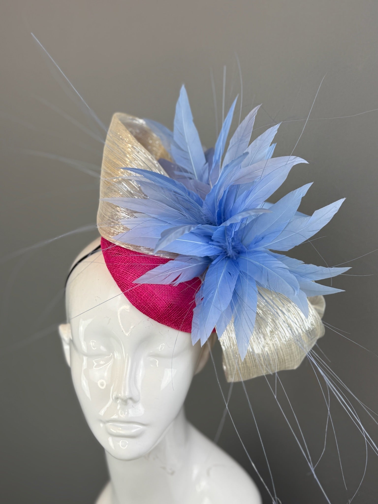 Periwinkle, Pink and Silver Kentucky Derby fascinator, Derby Hat Alternative   (GOLD LINE)