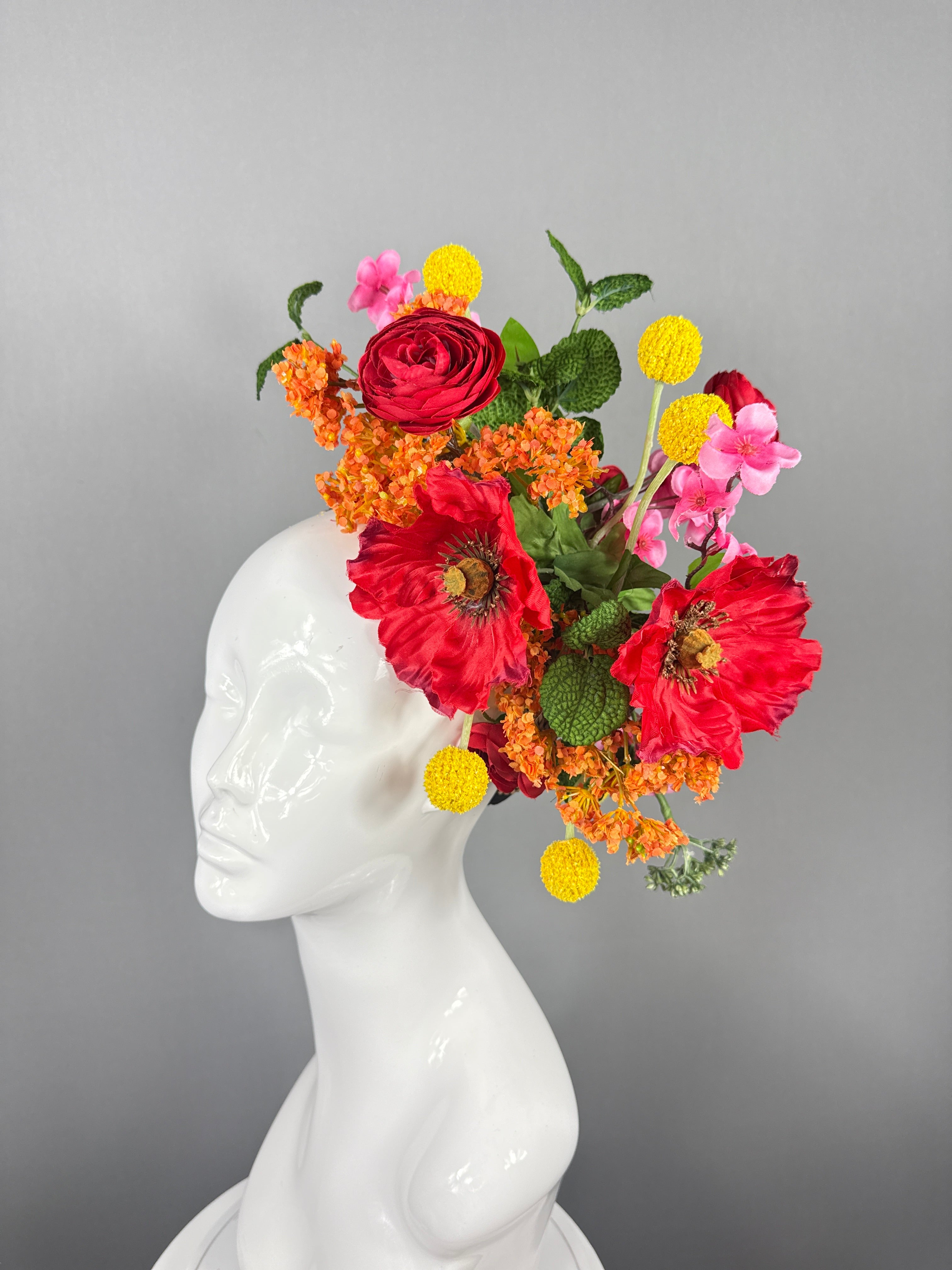 Kentucky Derby Fascinator Hat | Red, Orange, Yellow Flower Headpiece | Derbyologie