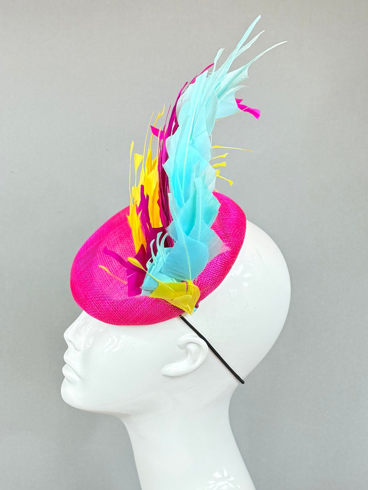 Pink, Yellow, Blue Derby Fascinator, Kentucky Derby Hat Alternative, Kentucky derby hat (GOLD LINE)