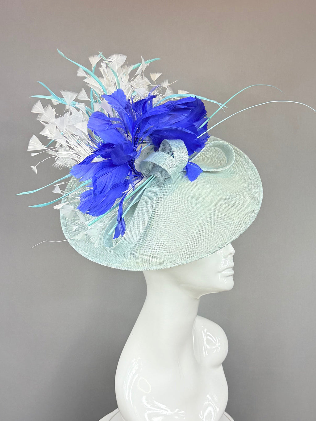 Mint green, blue and white Derby Fascinator, Kentucky Derby Hat Alternative, Kentucky derby hat, (GOLD LINE)